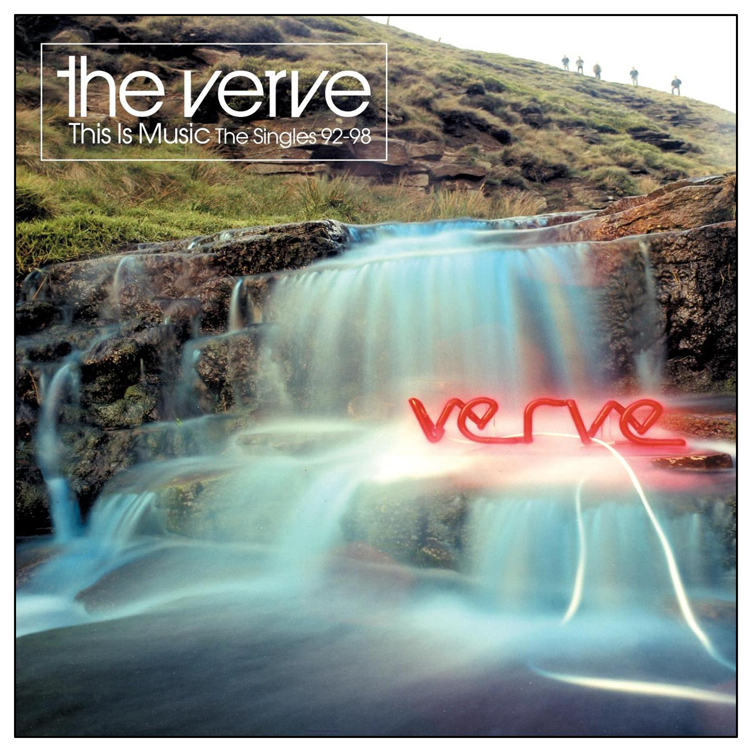 Albumcover von The Verve mit einem Wasserfall und einem Neon-Schild.