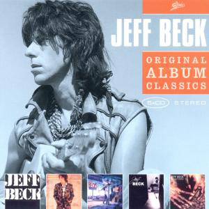 Jeff Beck Albumcover. Ein Mann mit langen Haaren ist vorne. Einige andere Albumcover sind unten.