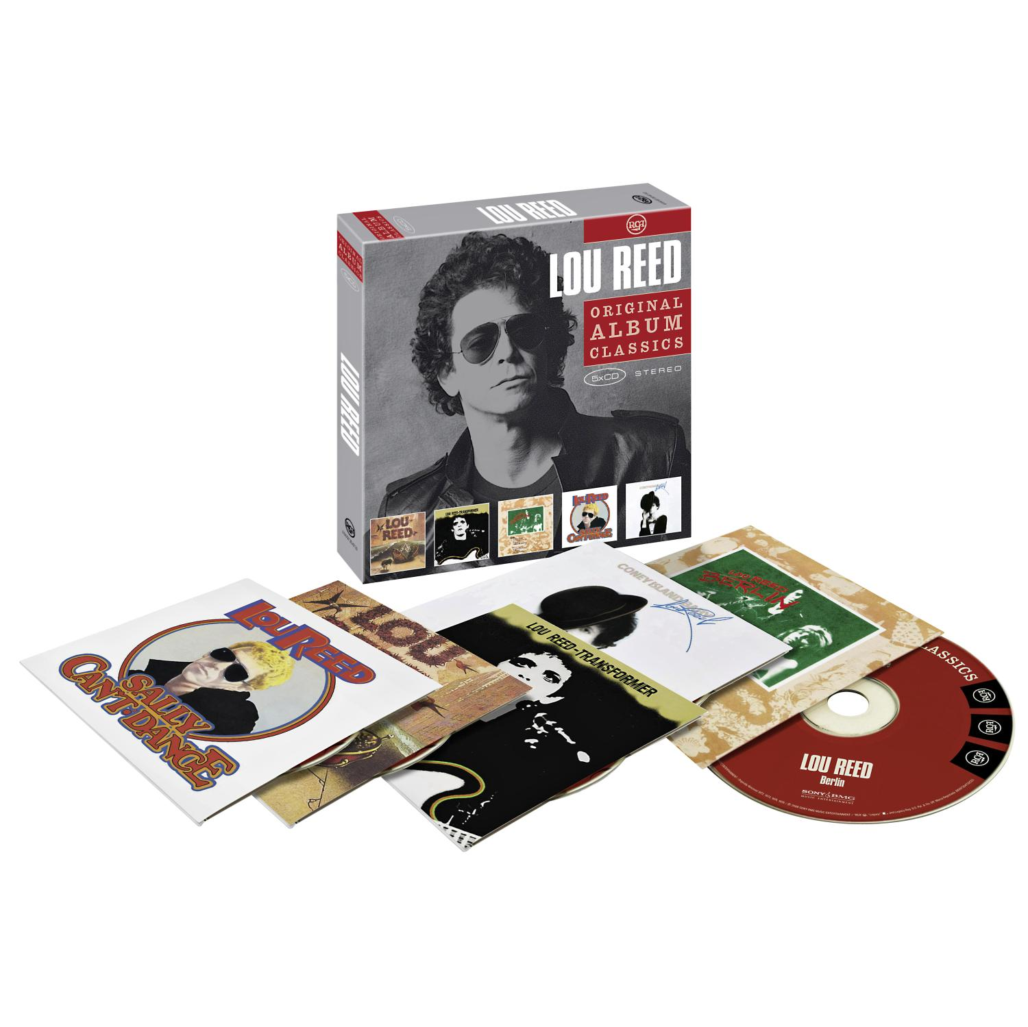 Lou Reed Box-Set-Albumcover. Verschiedene Albumcover. Weißer Hintergrund.