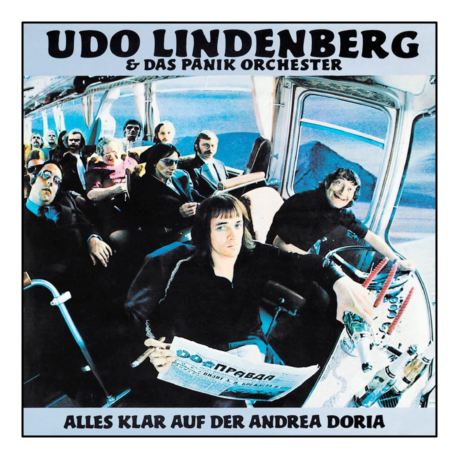 Albumcover: Udo Lindenberg in einem Bus, mit dem Text Alles Klar Auf Der Andrea Doria.