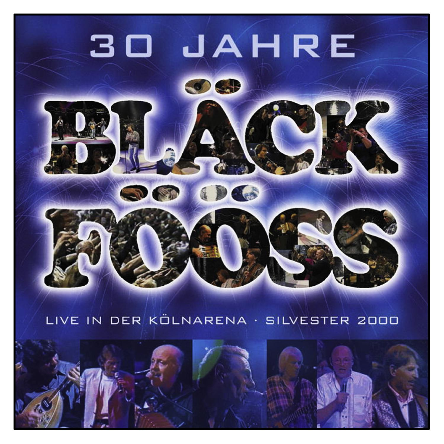 CD-Cover: '30 Jahre Black Fooss'. Bandmitglieder, Bühnenauftritt und Text.