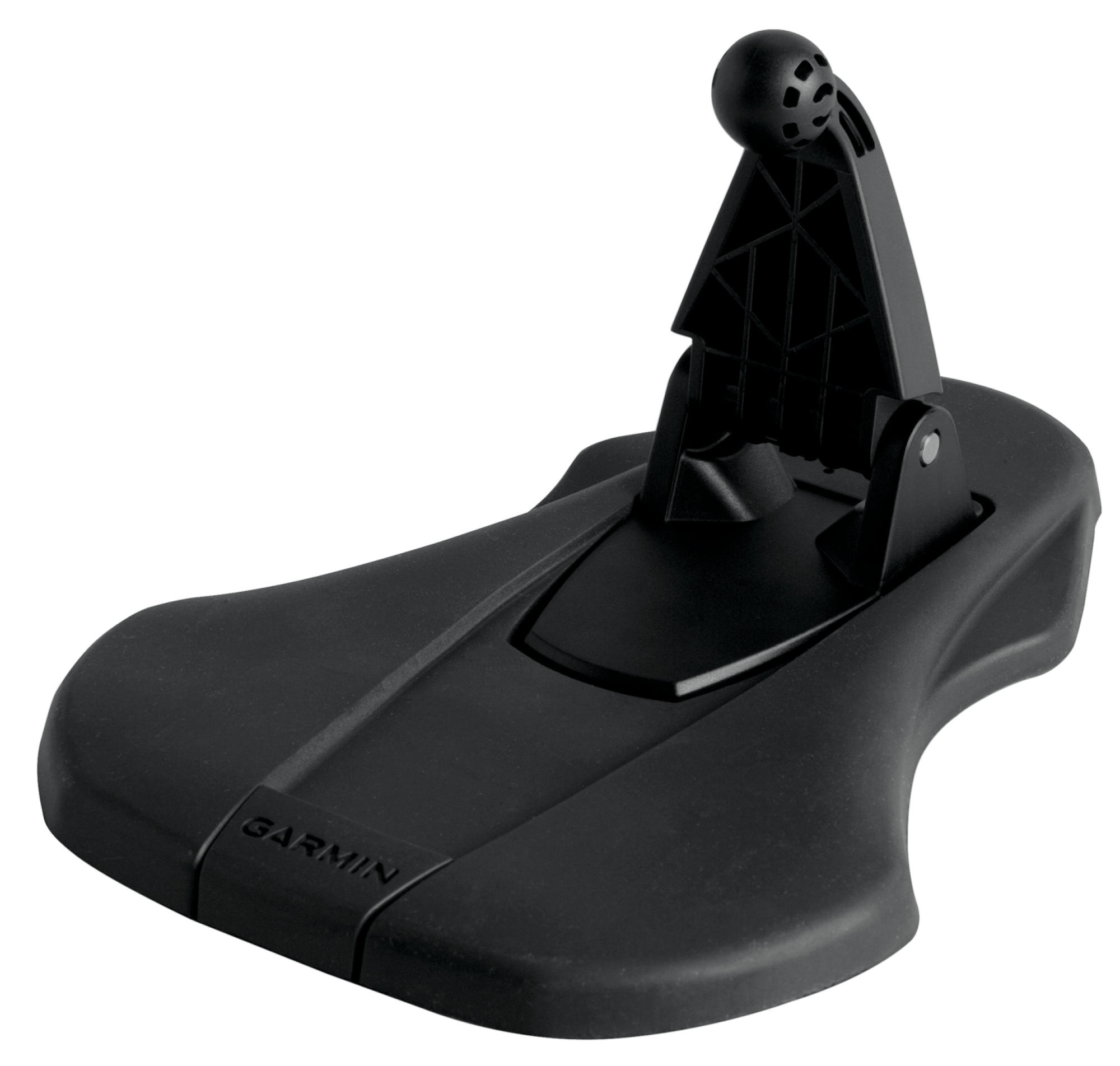 Support de dispositif Garmin en plastique noir avec partie supérieure réglable sur fond blanc.