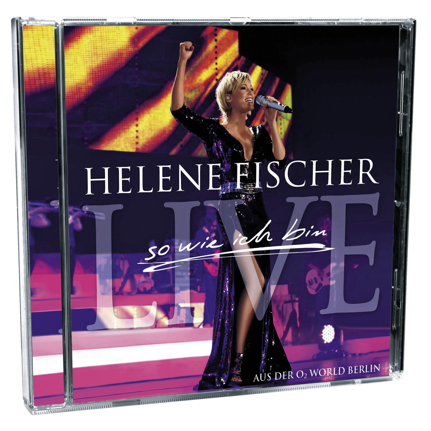 CD-Cover von Helene Fischer live, in einem schwarzen Kleid, die einen Arm hebt.