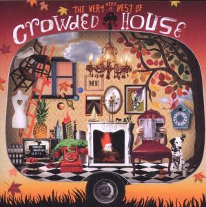 Albumcover: Innenszene mit Kamin, Hund und Fenster. Text: Crowded House.
