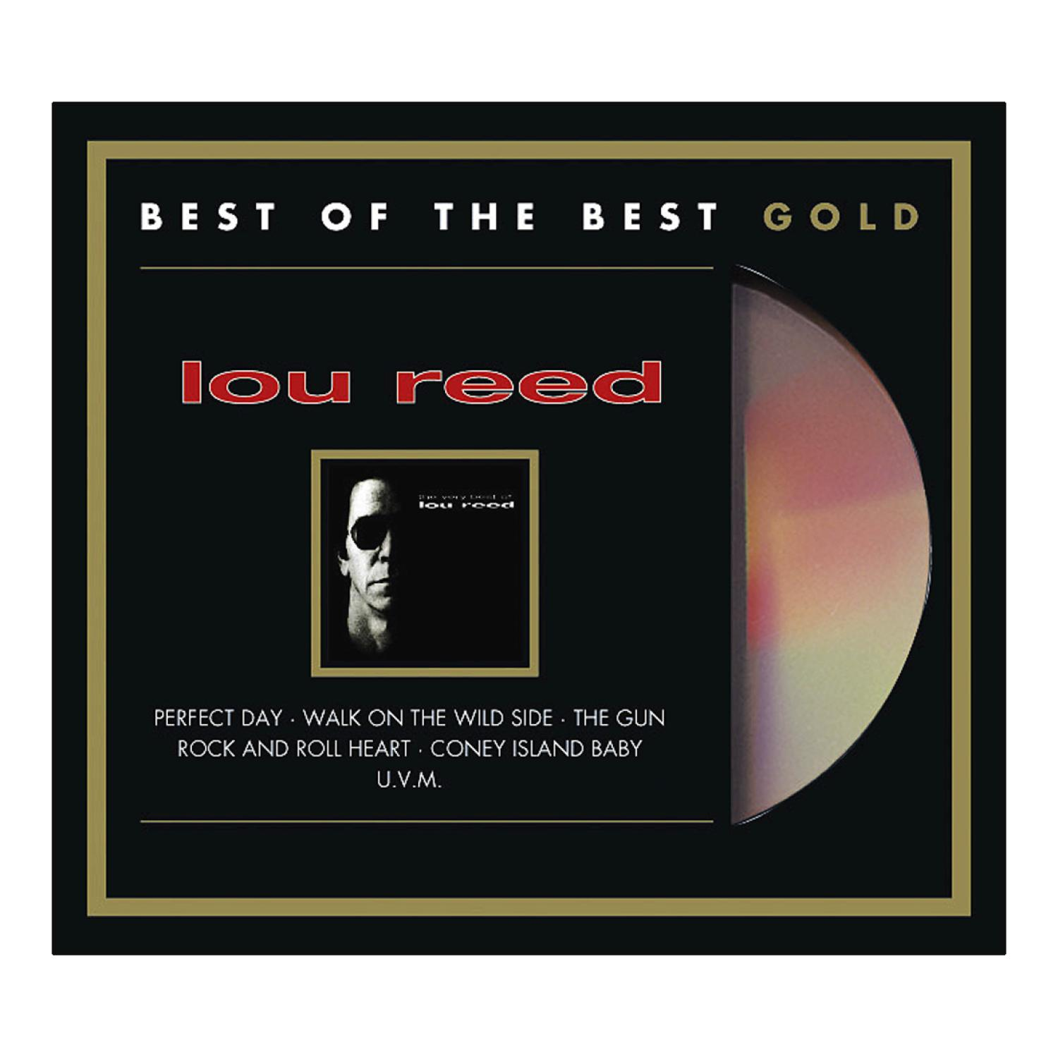 Albumcover, Lou Reed, Best of the Best Gold. Eine CD ist sichtbar. Titel lautet 'Lou Reed'.