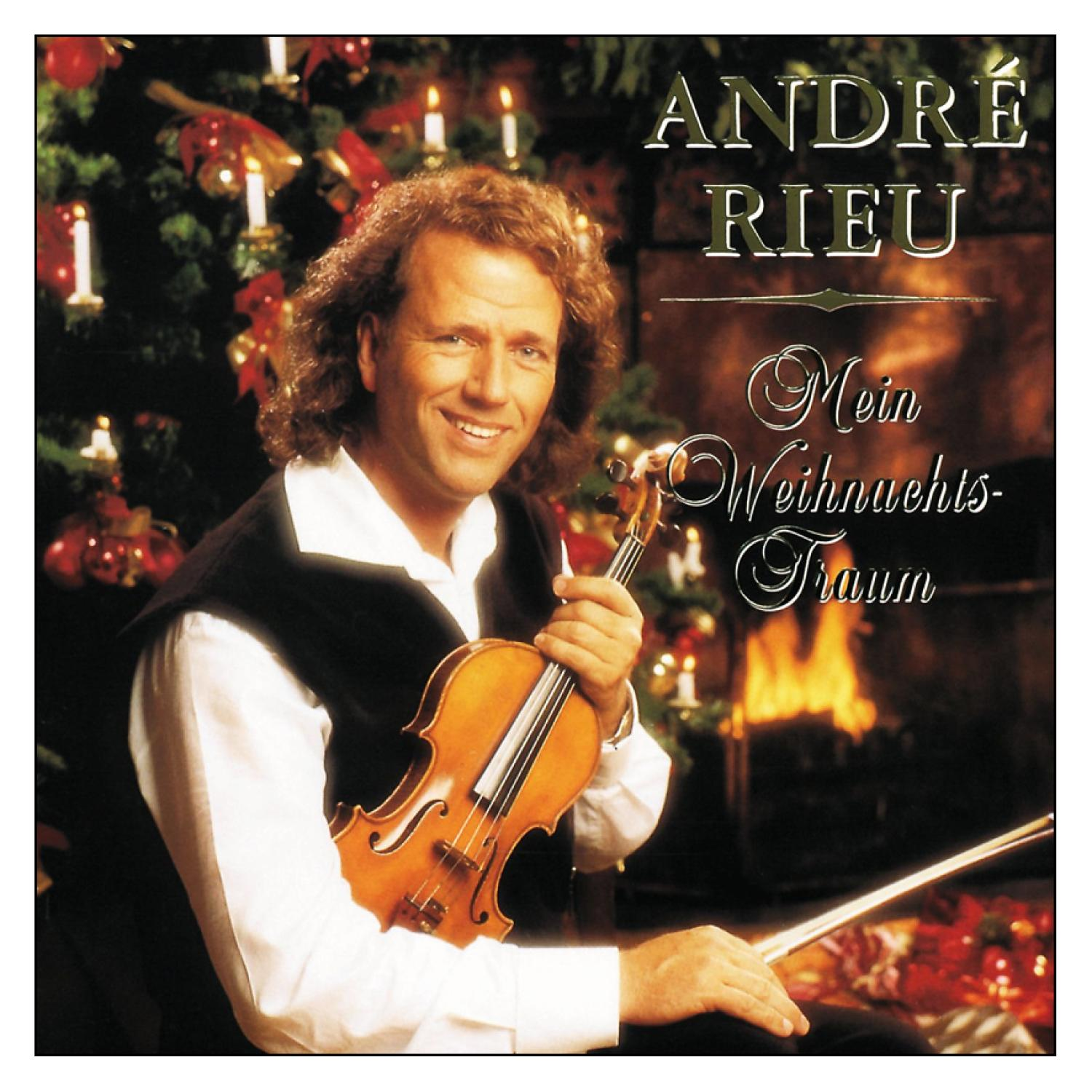 Albumcover von André Rieu mit Geige, Weihnachtsbaum und Text: 'Mein Weihnachtstraum'.