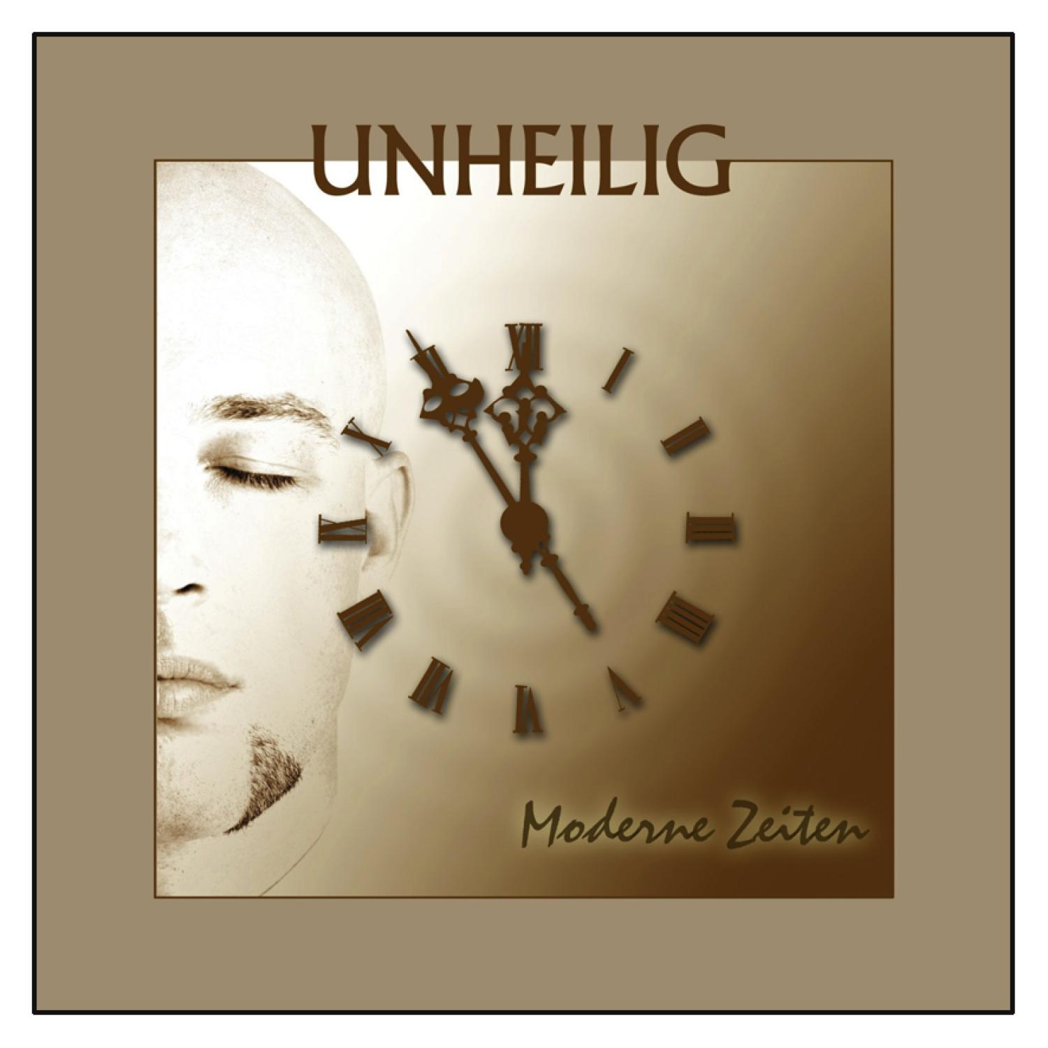 Albumcover: Unheilig Moderne Zeiten, ein Männergesicht mit Uhr.