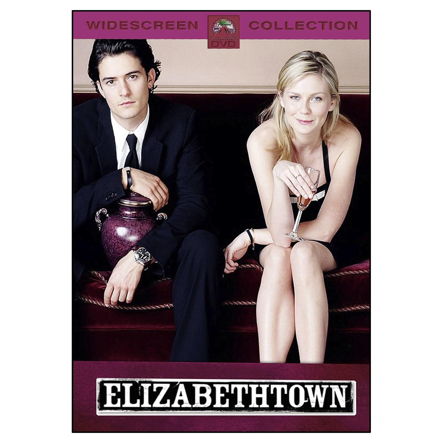 Filmcover: Orlando Bloom und Kirsten Dunst sitzen auf einem Sofa. Titel: Elizabethtown.