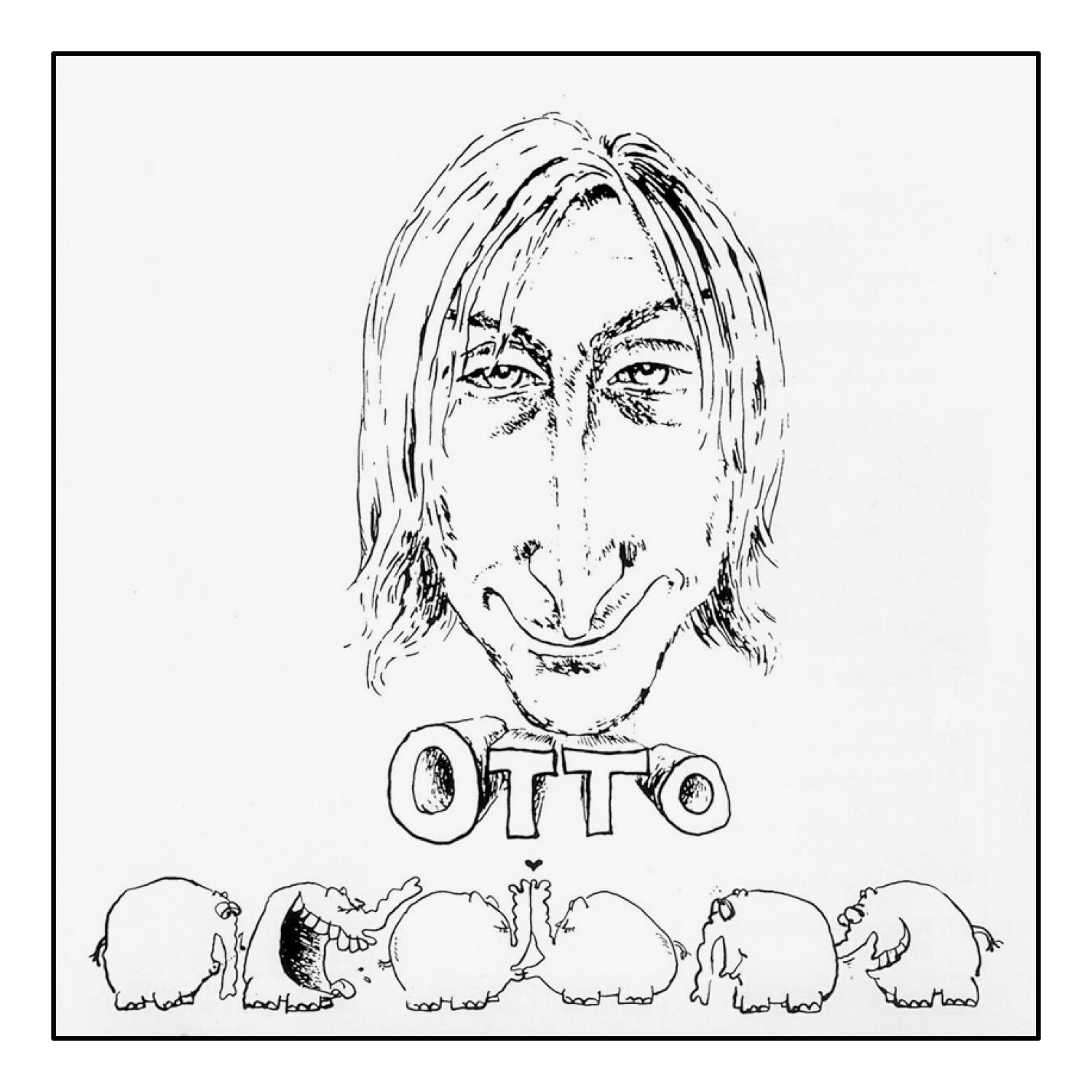 Cartoonzeichnung eines Mannes mit Elefanten darunter und dem Namen OTTO.
