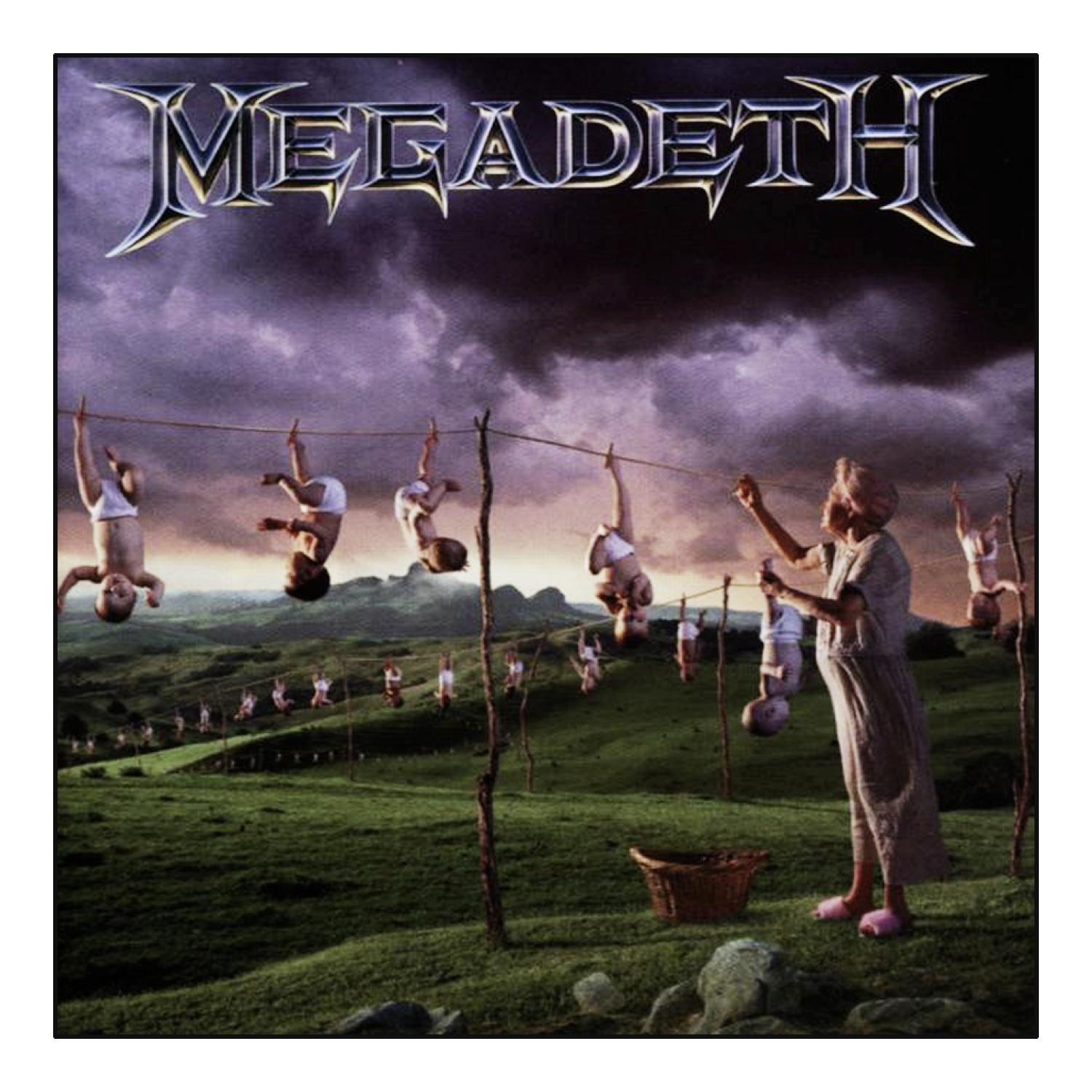 Albumcover: Babys hängen an einer Wäscheleine. Eine Frau hängt sie auf. Der Bandname ist 'Megadeth'.