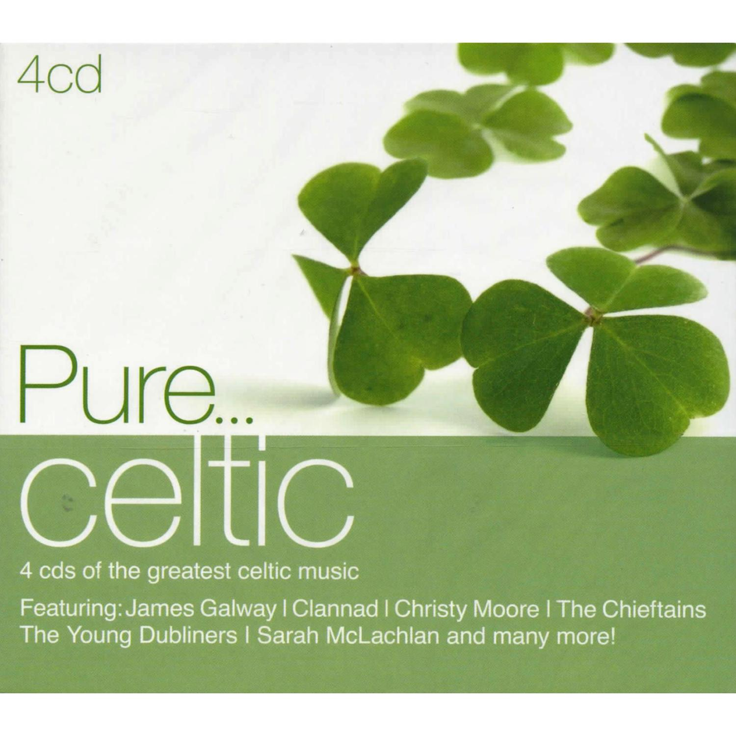 CD-Cover mit Kleeblättern und Text 'Pure... celtic' und den Namen der Künstler.