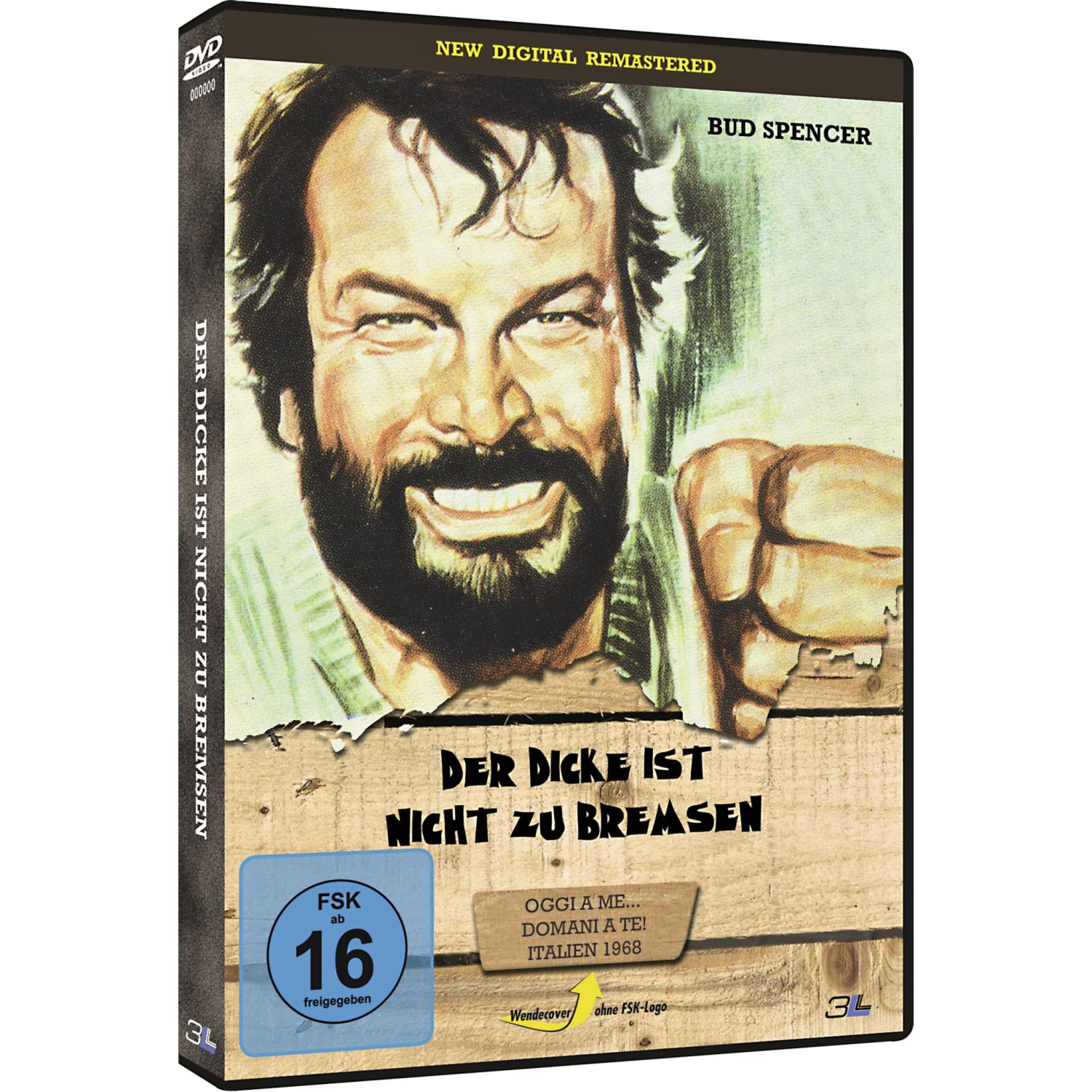 DVD-Cover für den Film "Der Dicke ist nicht zu Bremsen" mit Bud Spencer auf der Vorderseite.