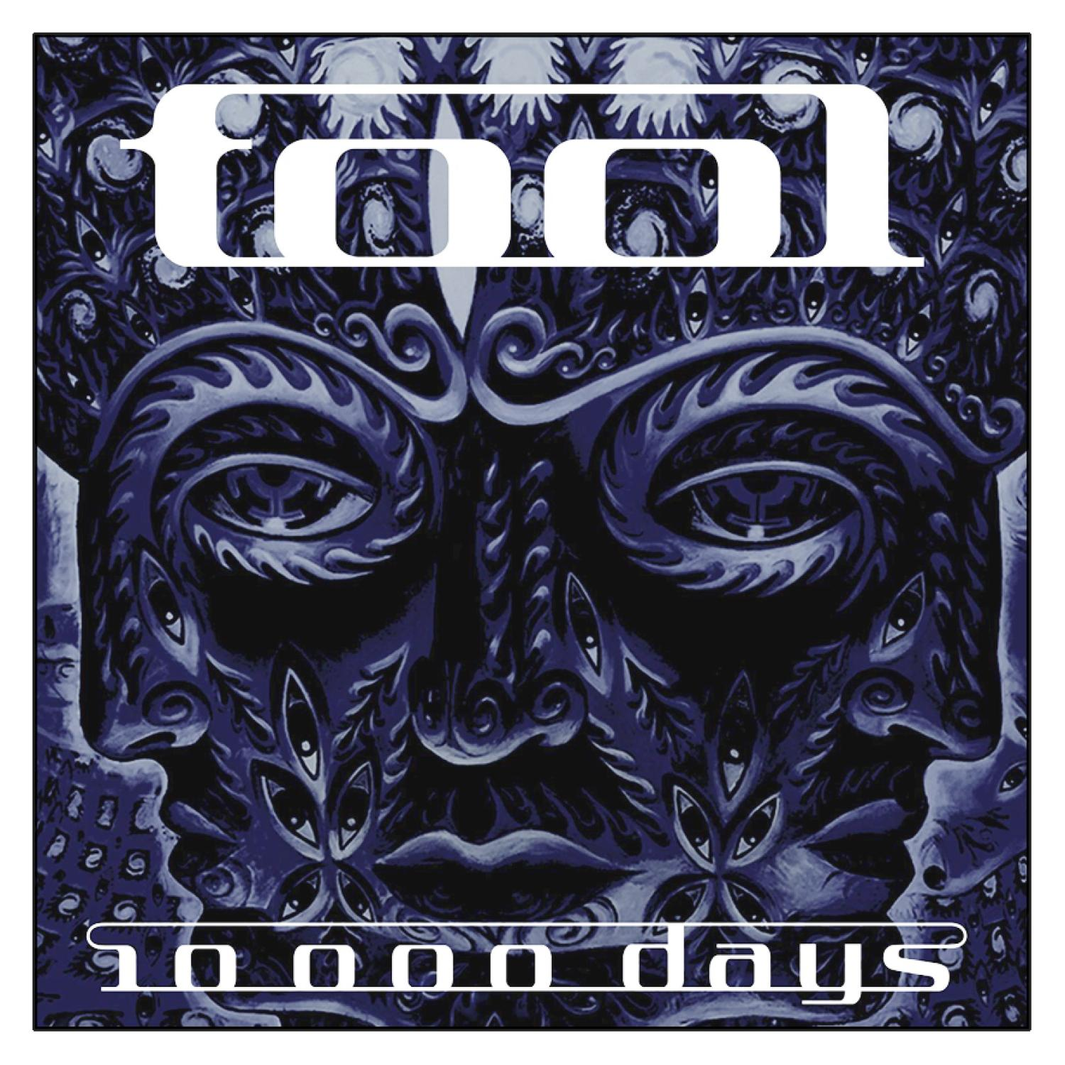 Albumcover: ein blau getöntes Bild eines Gesichts, mit dem Logo der Band 'Tool' oben und dem Titel '10.000 Tage' unten.