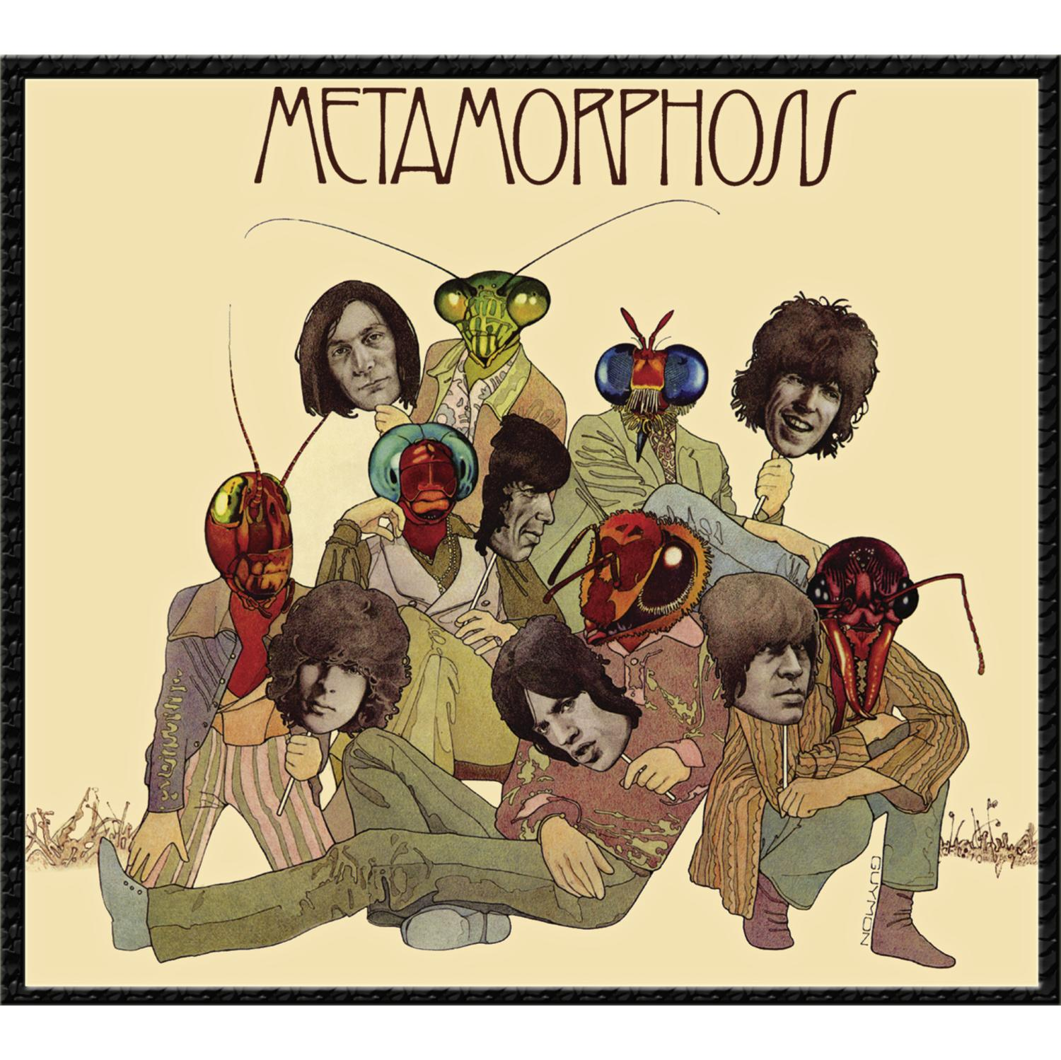Albumcover-Art mit insektenköpfigen Figuren und dem Titel 'METAMORPHOSIS' oben.