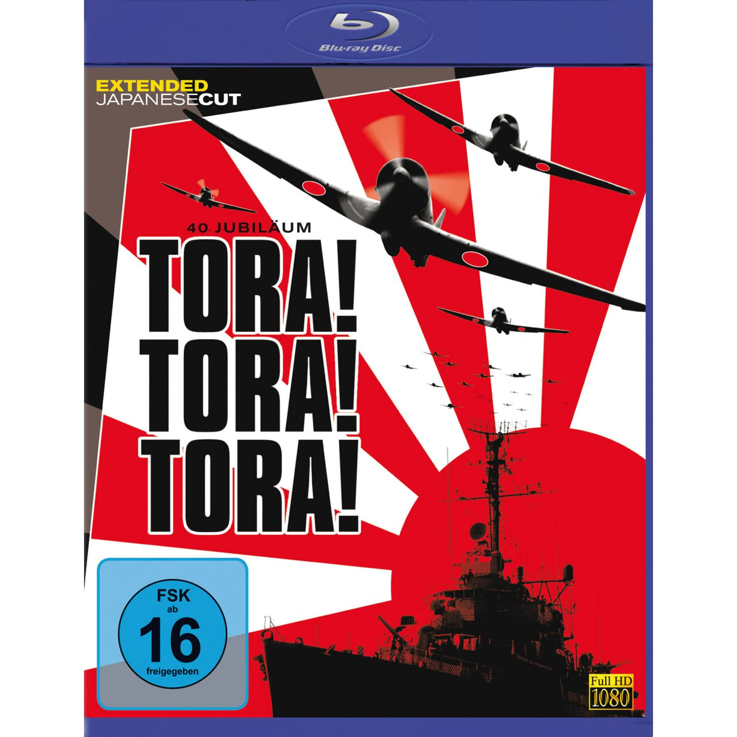 Blu-ray-Cover von Tora! Tora! Tora! Japanische Flugzeuge und ein Schlachtschiff auf rotem Grund.