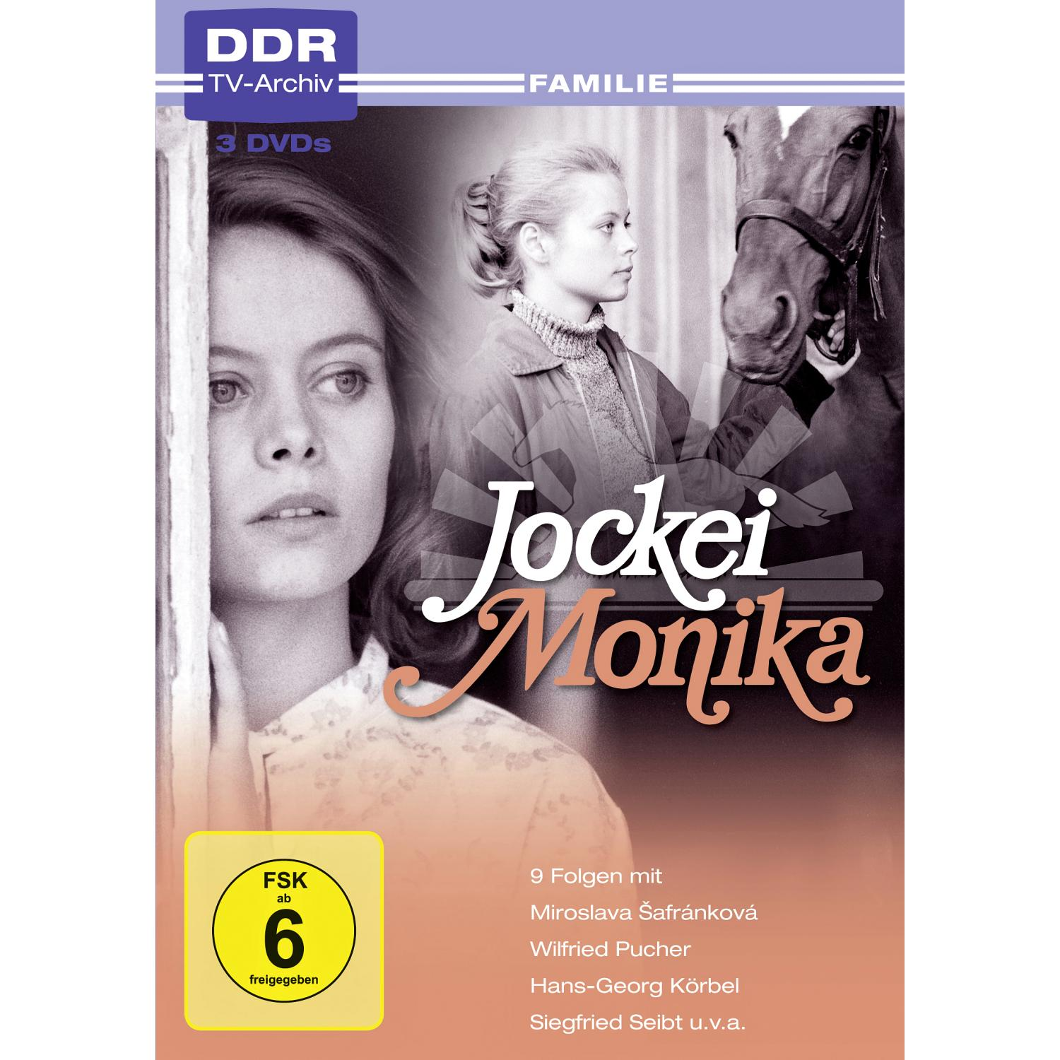 DVD-Cover von Jockei Monika. Eine Frau und ein Pferd. Titel: Jockei Monika, 3 DVDs.