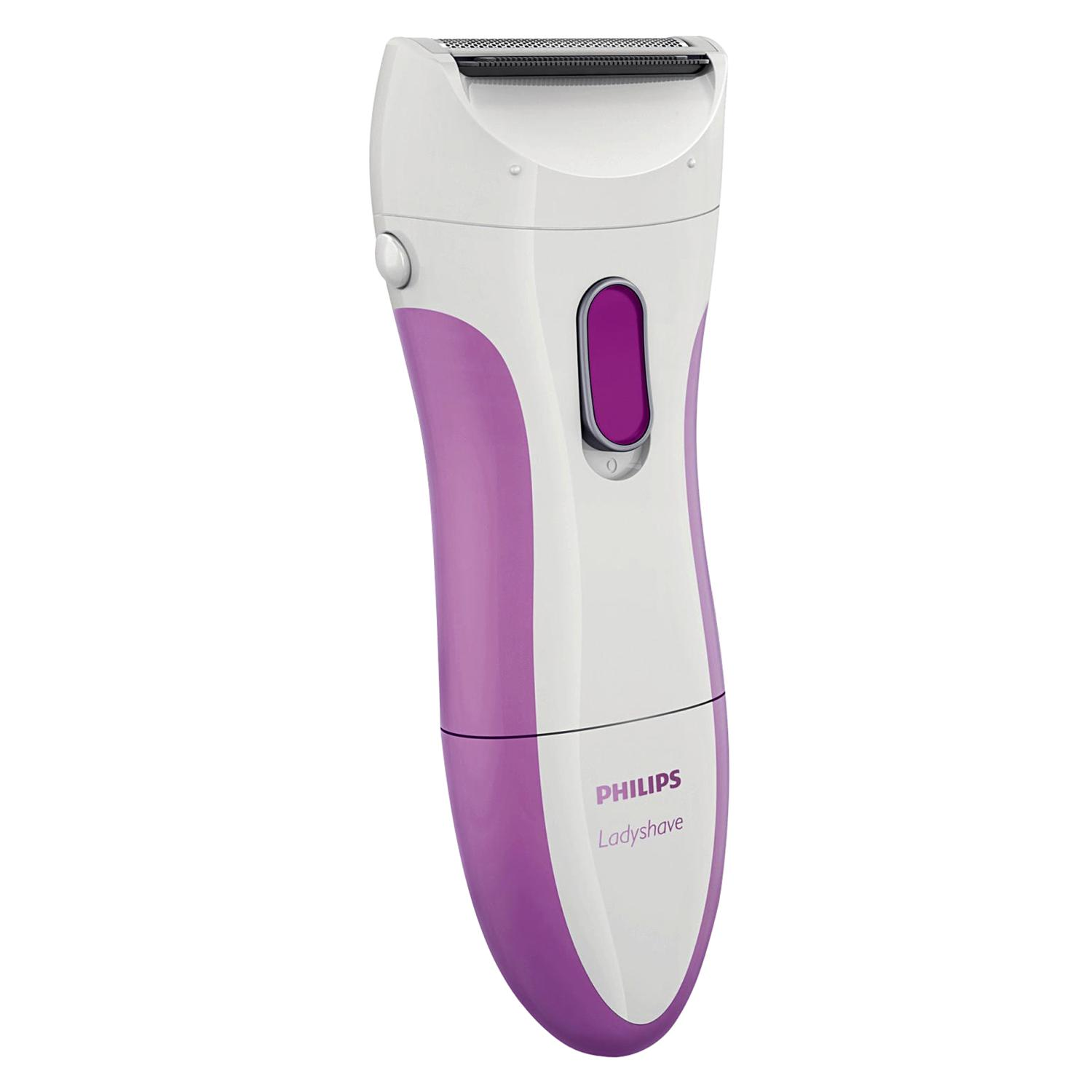 Ein weißer und lila Philips Ladyshave Elektrorasierer.
