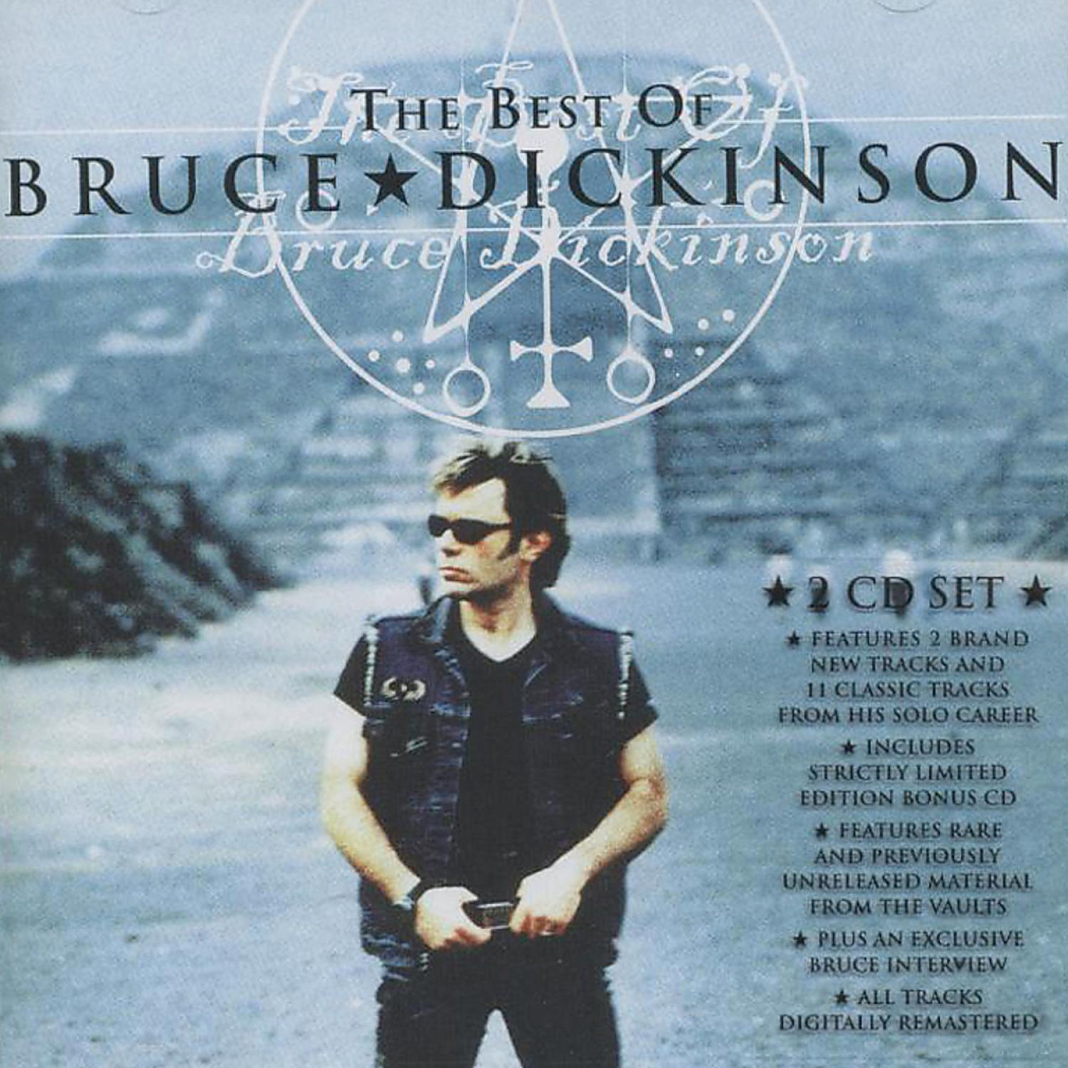 Albumcover von Bruce Dickinson. Mann in schwarzer Kleidung, Sonnenbrille und Albumtitel im Hintergrund.