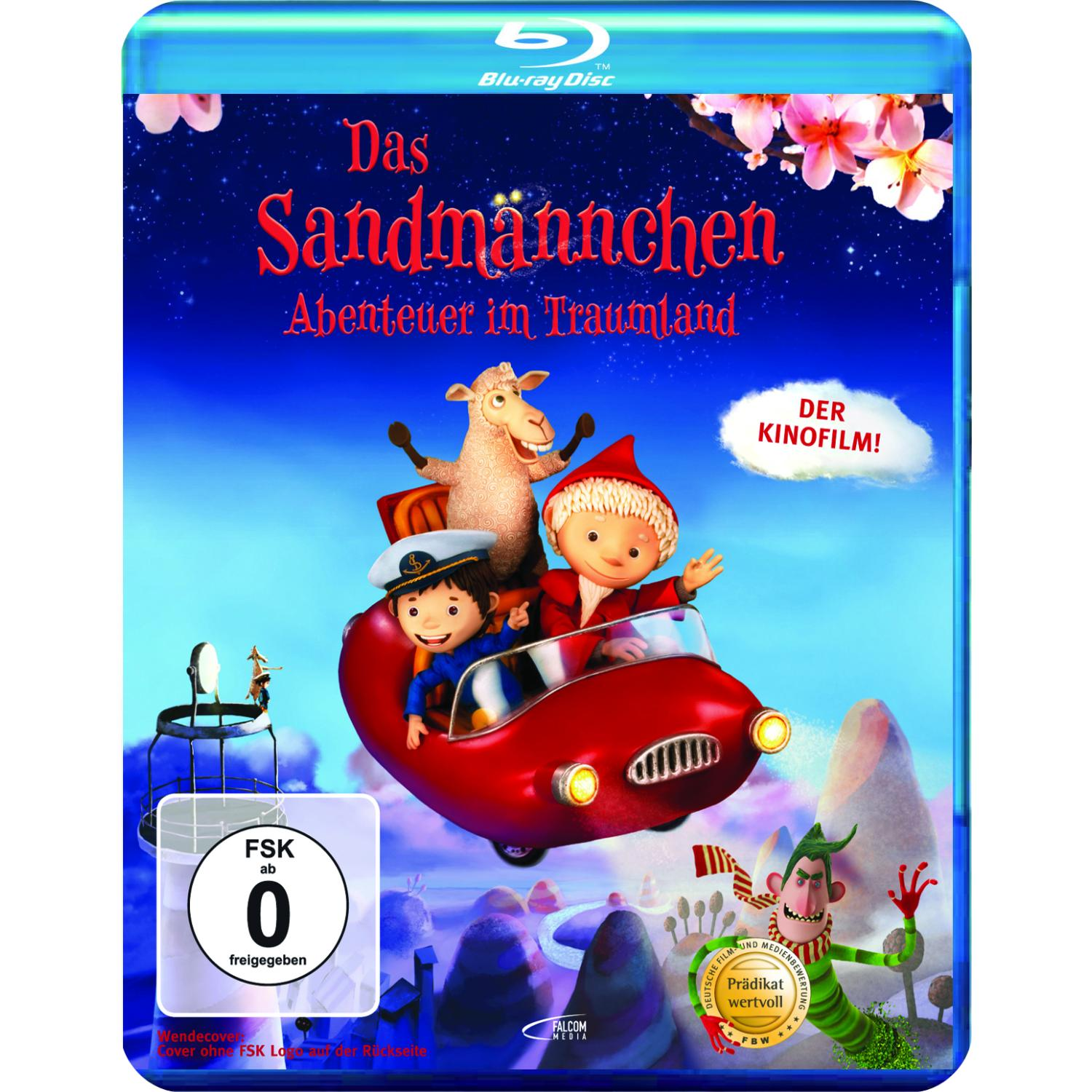 Ein Cartoon-Cover mit Figuren in einem roten Auto auf blauem Hintergrund mit Sternen und Blumen.