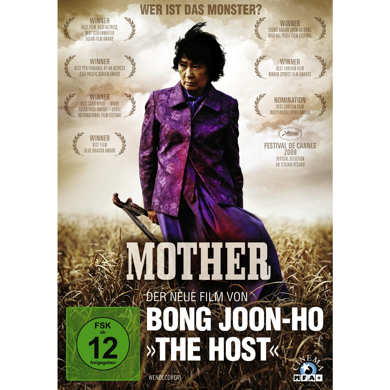 DVD-Cover eines Films. Frau mit schwarzen Haaren, Text: Mother, Bong Joon-ho.