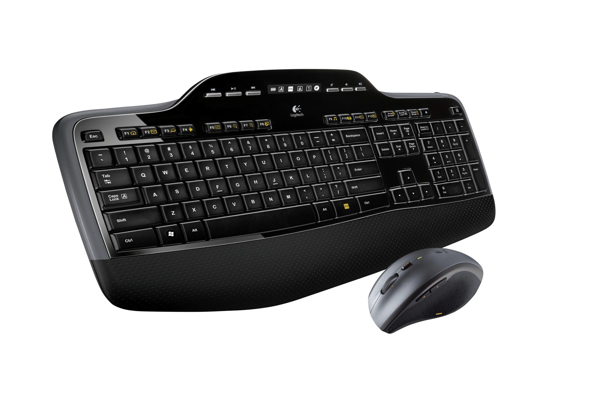 Black keyboard and mouse set isolated on white background.