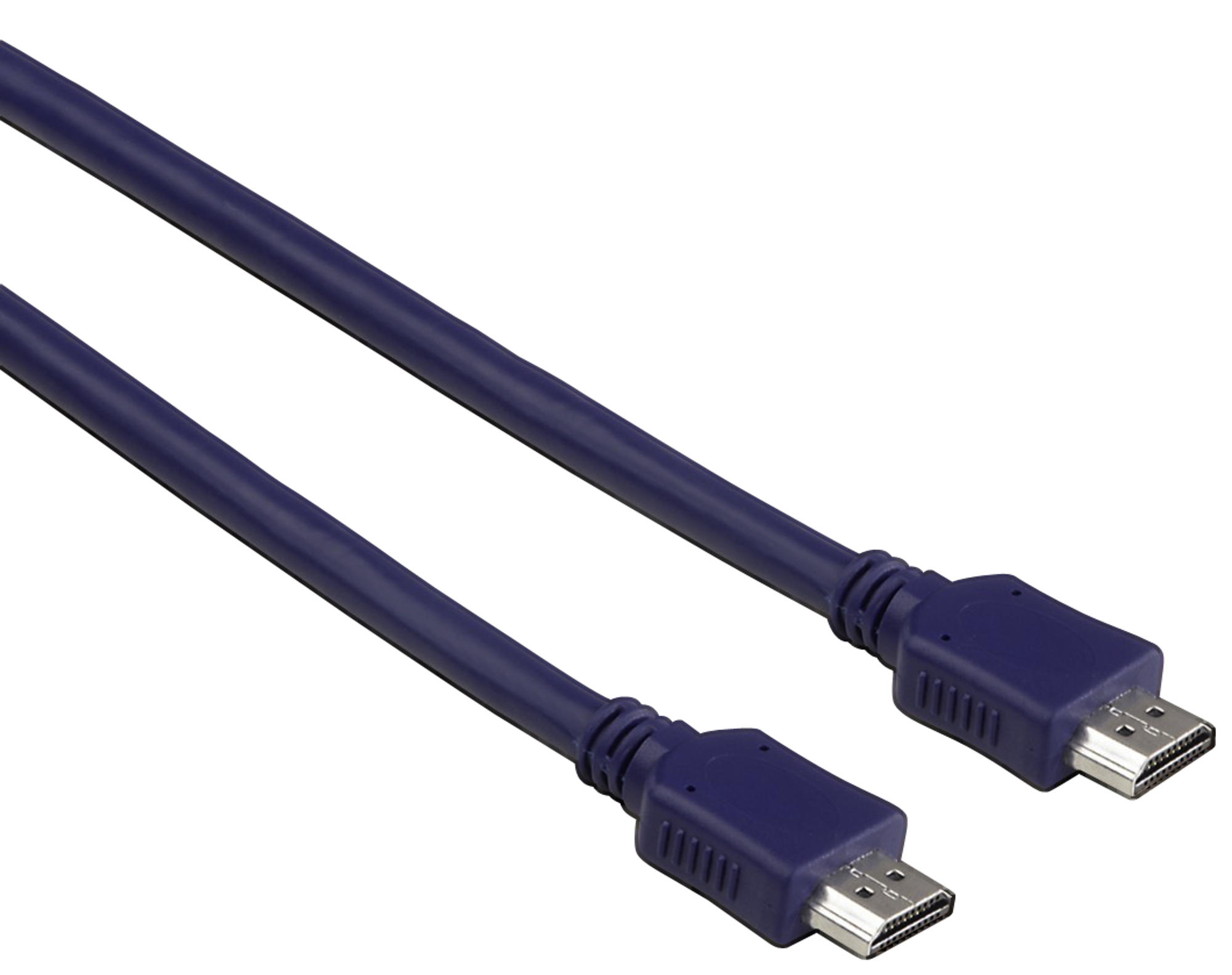 Ciemnoniebieski kabel HDMI ze złączami na obu końcach.