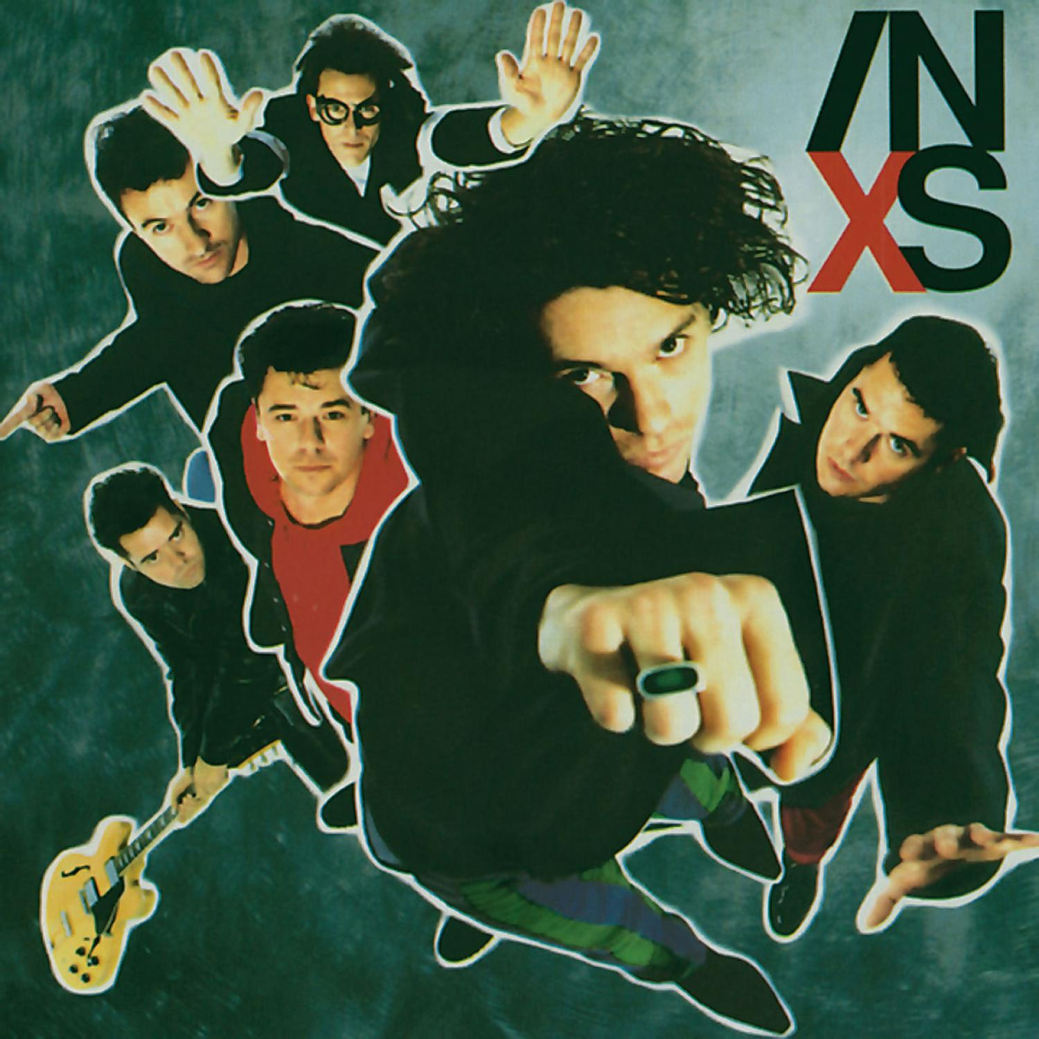 Albumcover: Bandmitglieder in verschiedenen Posen, mit dem Bandnamen 'INXS' prominent.