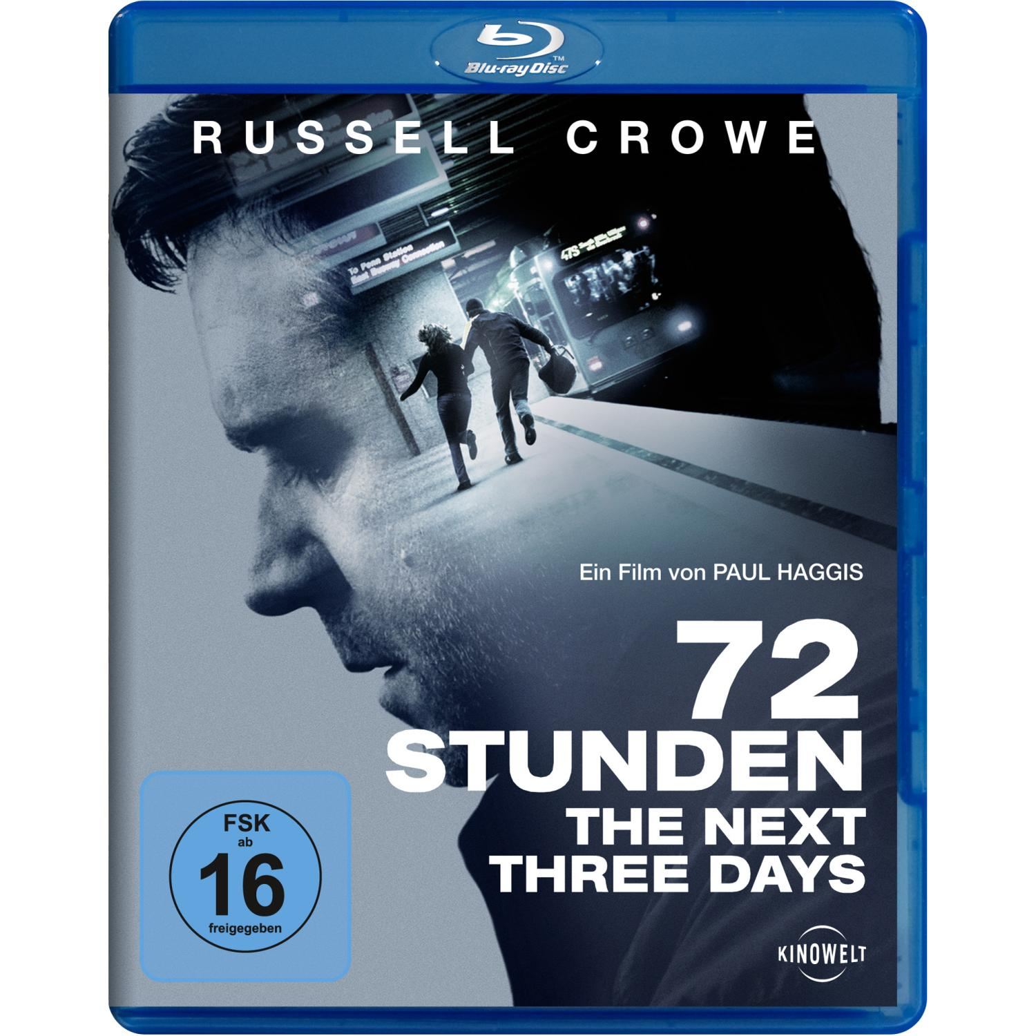 Filmplakat: Russell Crowe rennt aus einem Gebäude. Titel: 72 Stunden The Next Three Days.