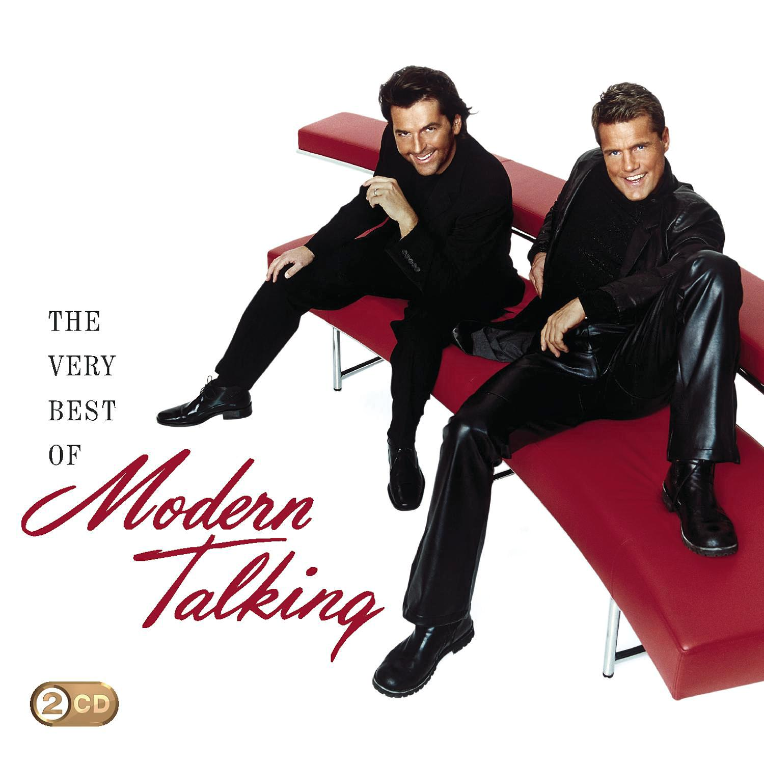 Albumcover: Zwei Männer sitzen auf einer roten Bank. Text: 'The Very Best Of Modern Talking'.