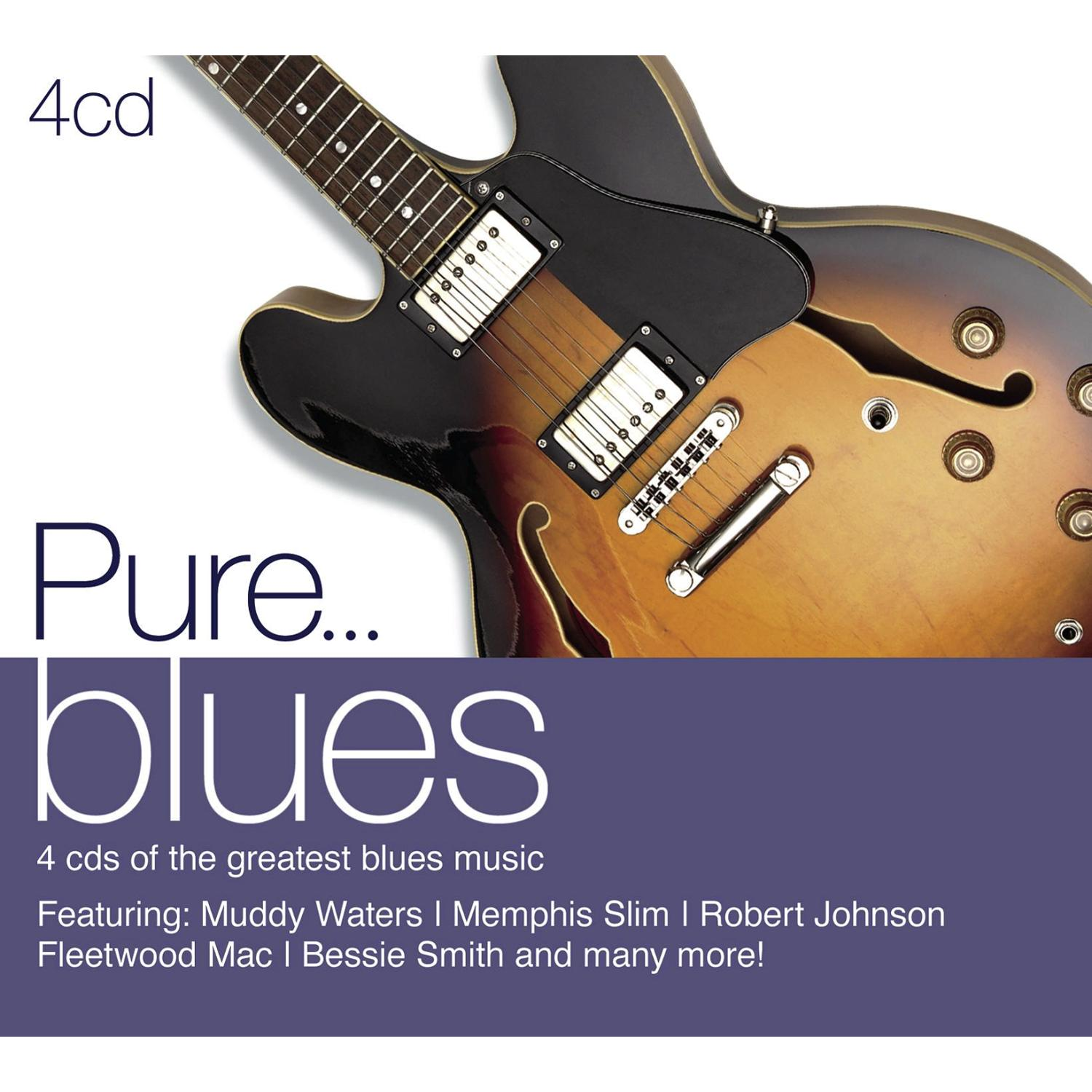 CD-Cover mit Gitarre, Text: Pure...blues und Künstlernamen. Lila Hintergrund.