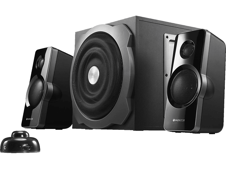 Woxter Big Bass 260 altavoces 2.1 150w subwoofer de madera rejilla control volumen cable aux adecuado para tv pc y videoconsolas bookself speakers color negro sistema wx347 35mm 150