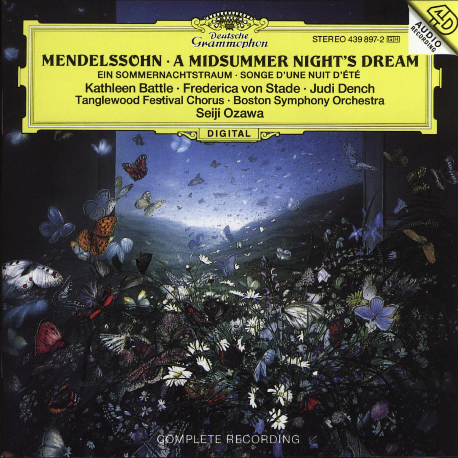 CD-Cover mit einem lebendigen Gemälde von Schmetterlingen und Blumen. Enthält Text über Mendelssohn und Künstler.