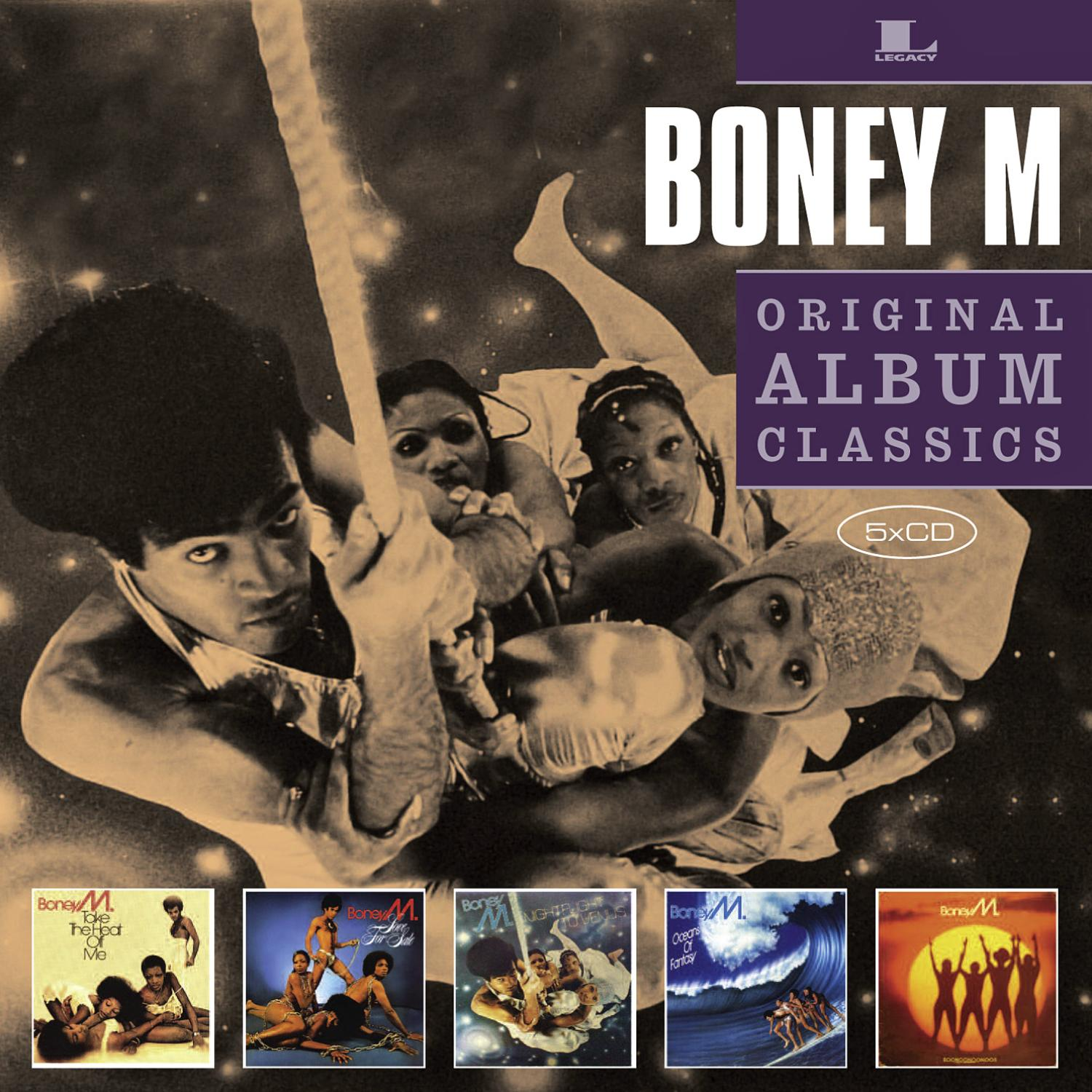 Boney M. Original Album Classics CD-Cover. Enthält Bilder der Band und Albumtitel.