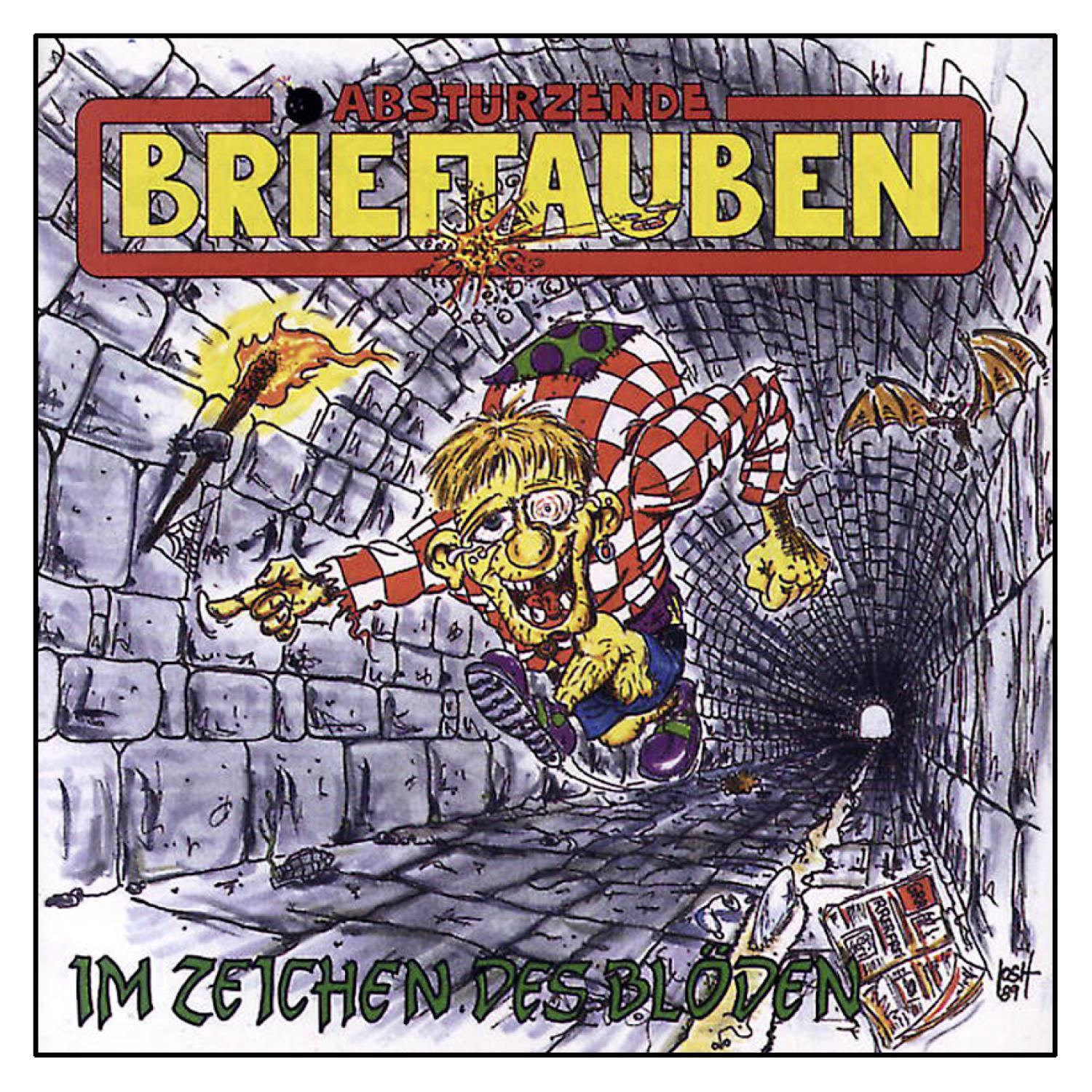 Albumcover mit einer Zeichentrickfigur, die durch einen Tunnel rennt, Flammen und dem Bandnamen.