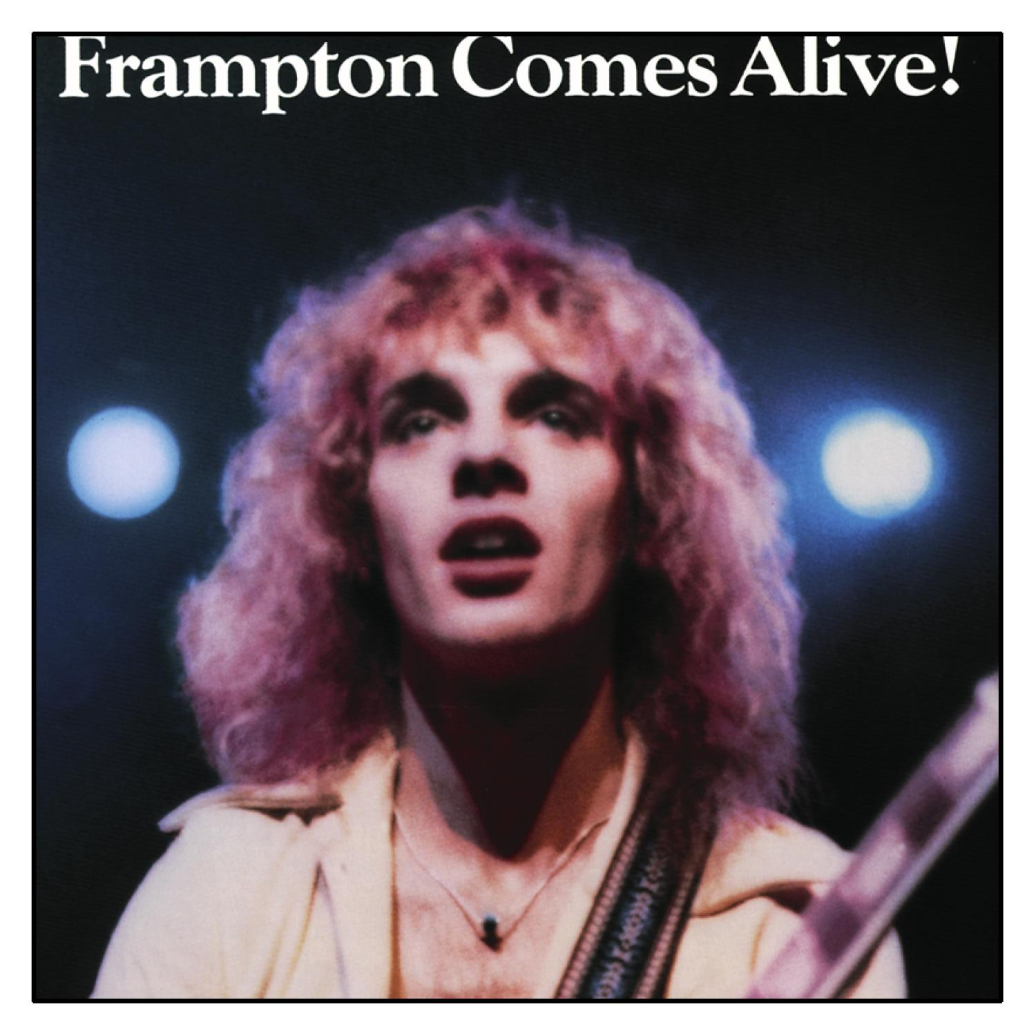 Albumcover. Ein Mann mit rosa Locken, mit einer Gitarre. Titel: Frampton Comes Alive!