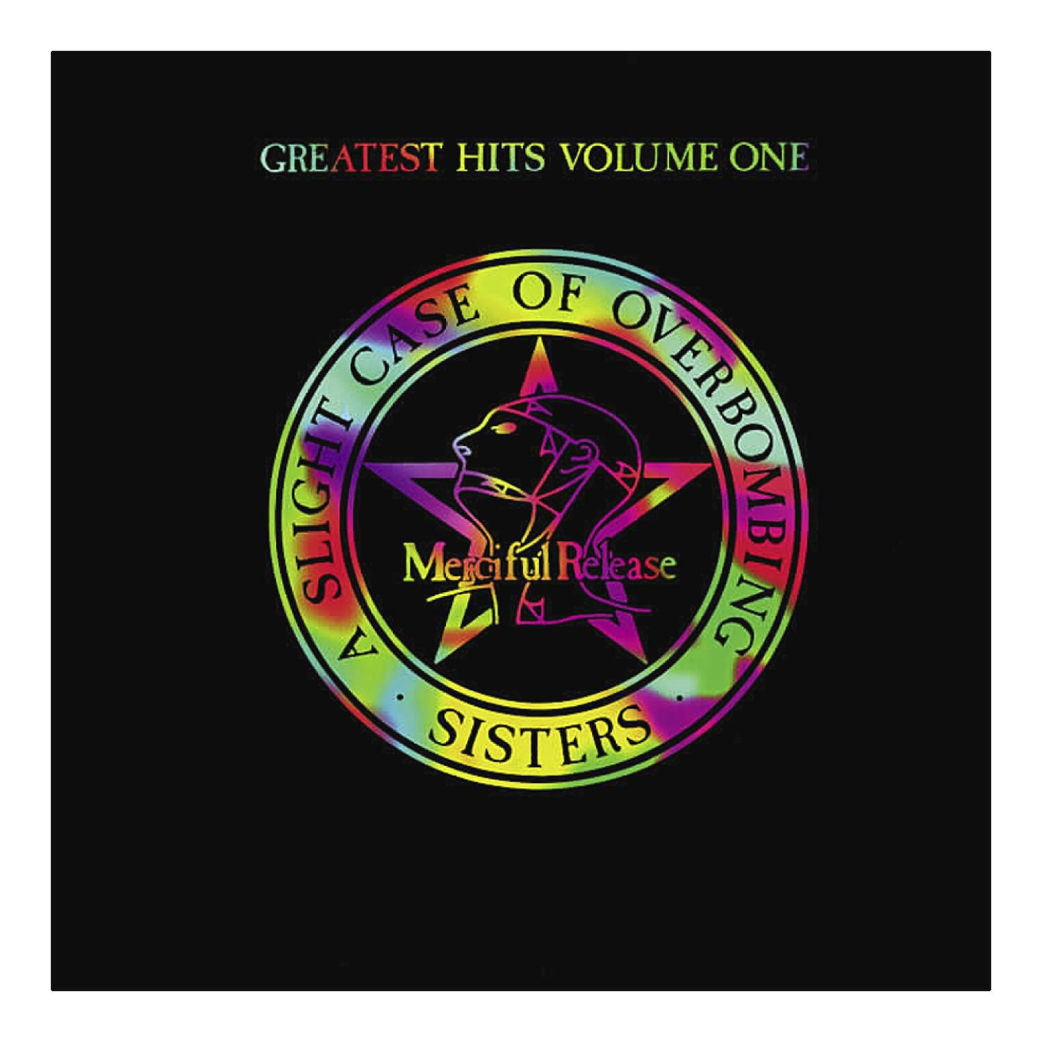 Albumcover mit sternförmigem Design mit den Worten 'Greatest Hits Volume One' und 'Sisters of Mercy'.