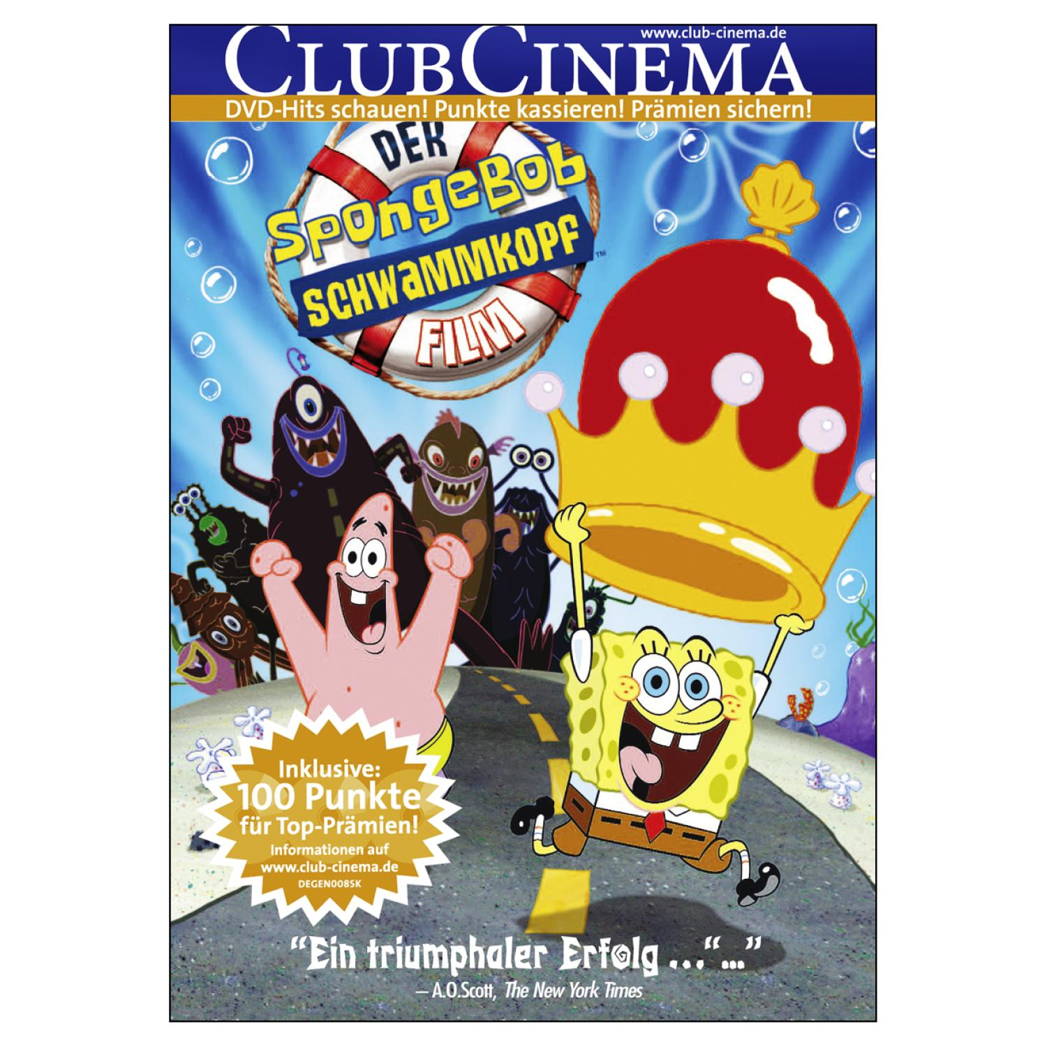 SpongeBob-Filmcover mit Zeichentrickfiguren, einer Krone und Text in deutscher Sprache.