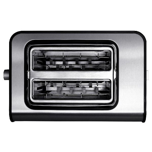 Dwuslotowy toster ze stali nierdzewnej, widok z góry.