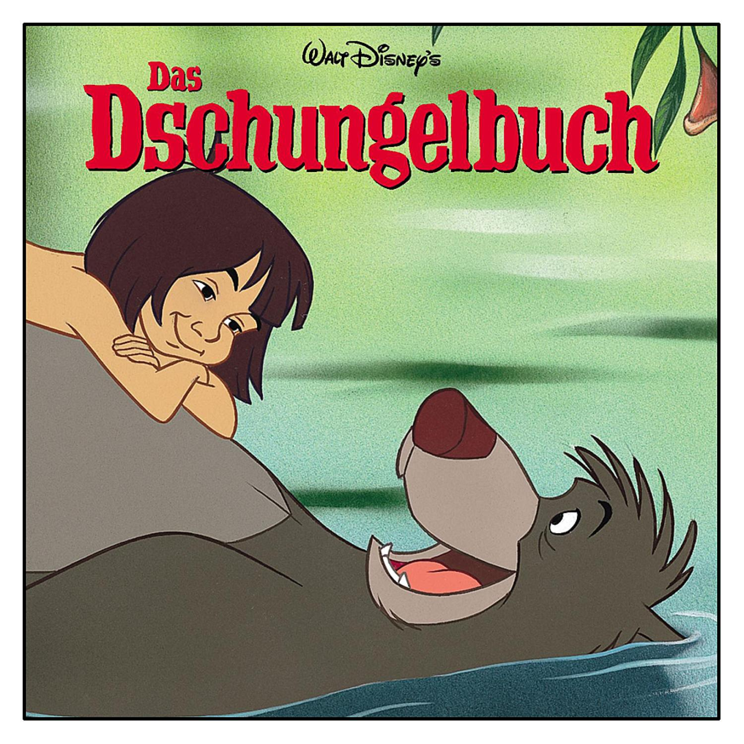 Das Dschungelbuch-Cover. Mogli lehnt im Wasser an Balu dem Bären.