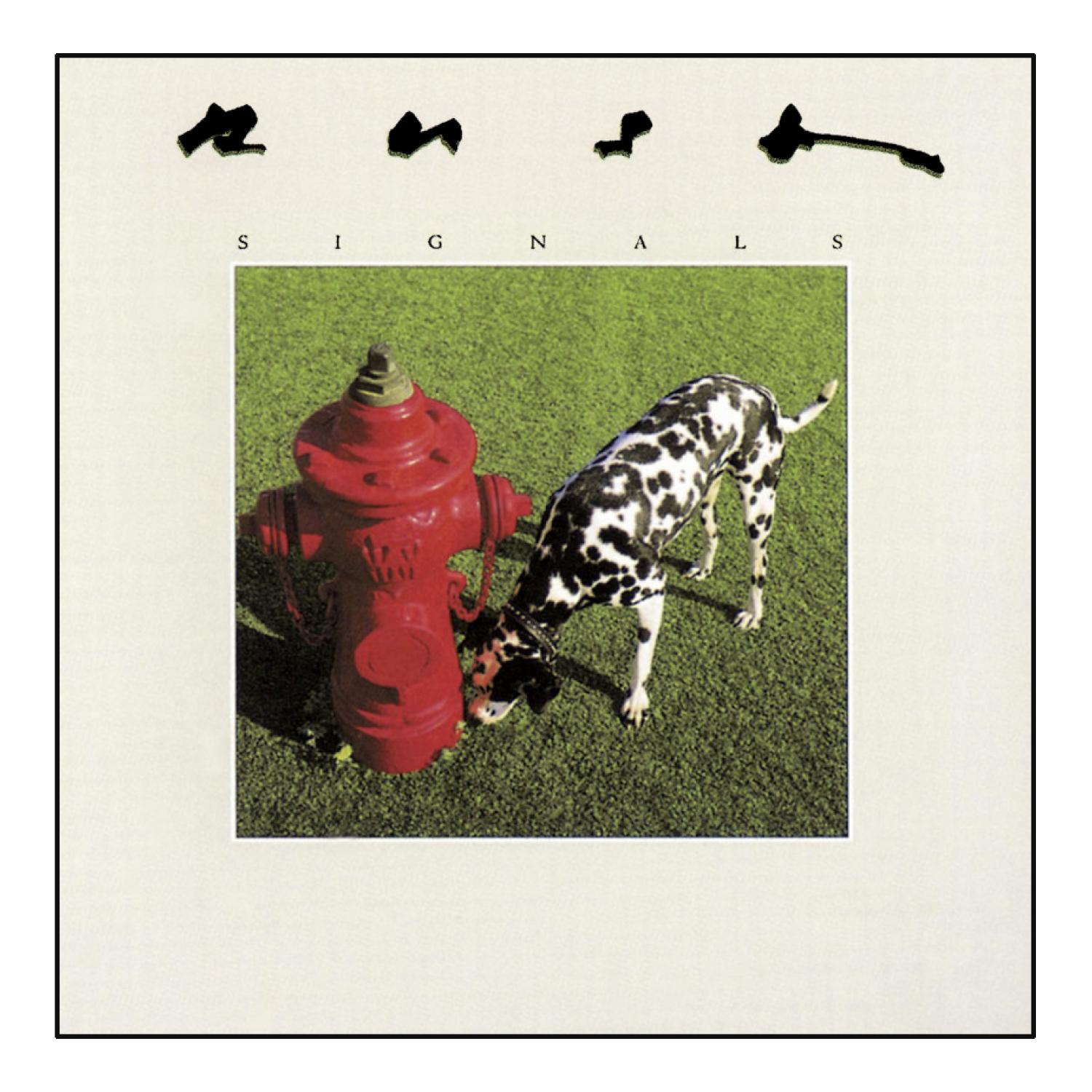 Albumcover: Ein roter Hydrant und ein Dalmatiner auf grünem Gras, mit dem Text 'SIGNALS'.