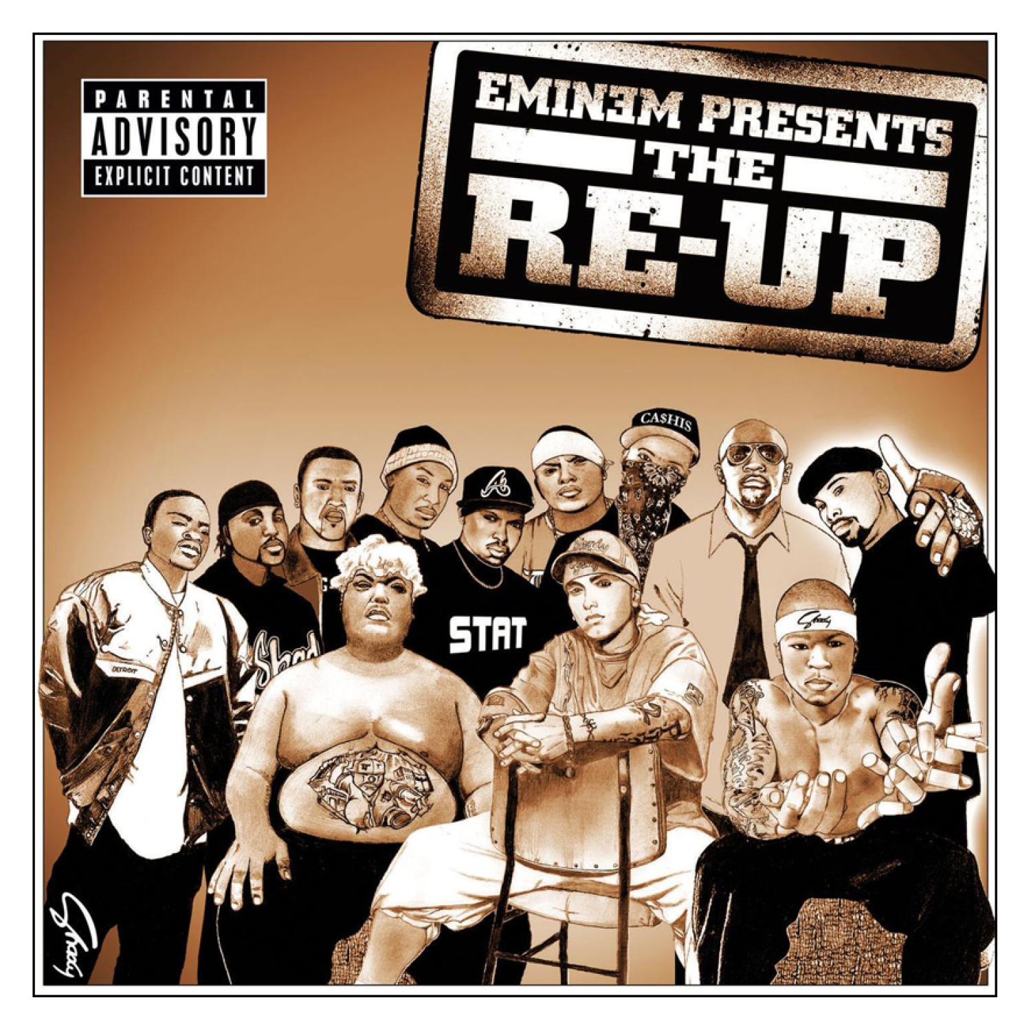 Eminem Presents The Re-Up Albumcover mit einer Gruppe von Leuten.