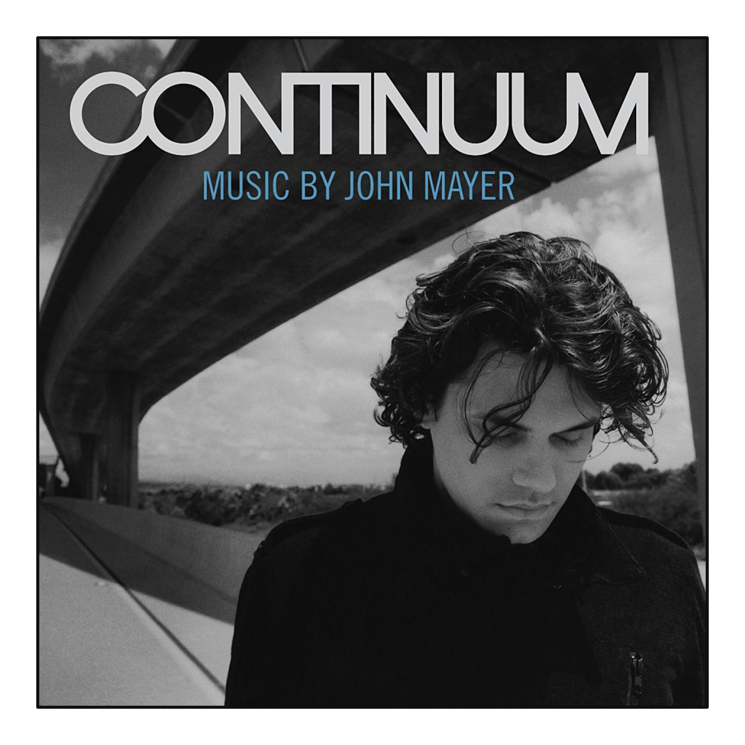 John Mayer Albumcover: Mann blickt nach unten, unter einer Brücke und wolkigem Himmel, Albumname oben.