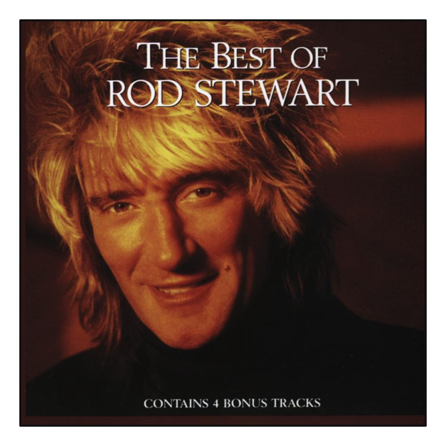Albumcover. Rod Stewart lächelt. Text: 'The Best of Rod Stewart'.