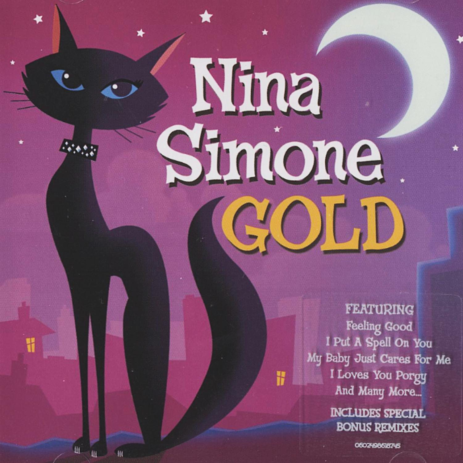 Nina Simone-Albumcover. Eine schwarze Katze. Titeltext in Weiß und Gelb auf lila Hintergrund.