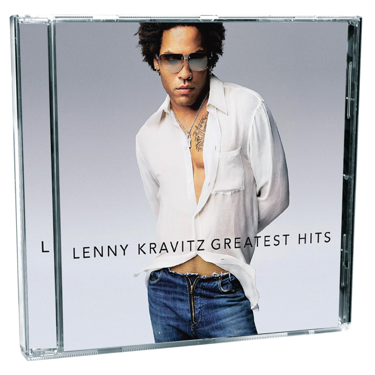Pochette de l'album de Lenny Kravitz. Kravitz en chemise blanche et jean, dans un boîtier de CD.