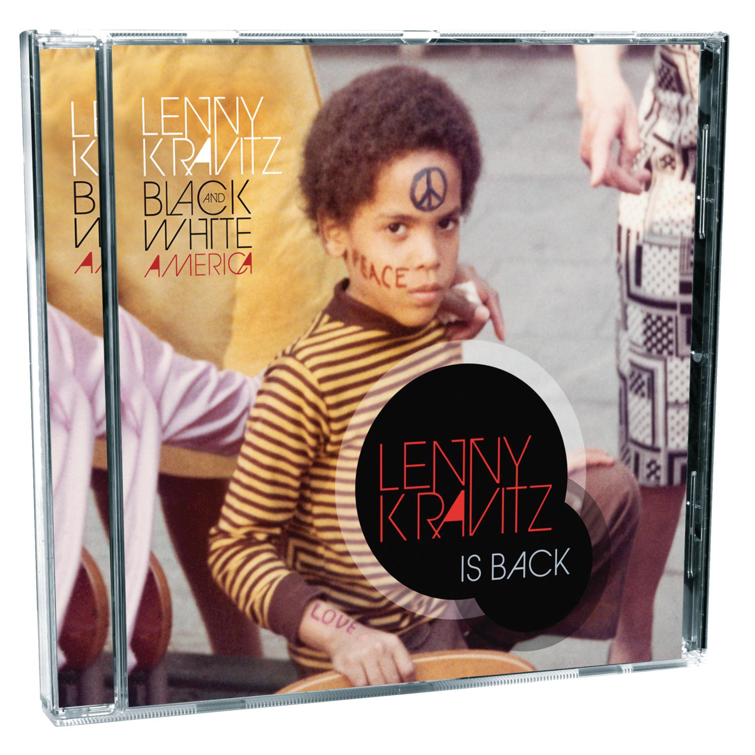 Albumcover von Lenny Kravitz. Ein kleiner Junge mit einem Friedenssymbol im Gesicht. Schwarzer Kreis und Menschen.