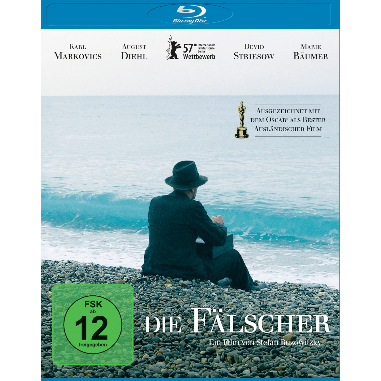 DVD-Cover eines Mannes mit Hut am Strand, mit einem Oscar-Preis.