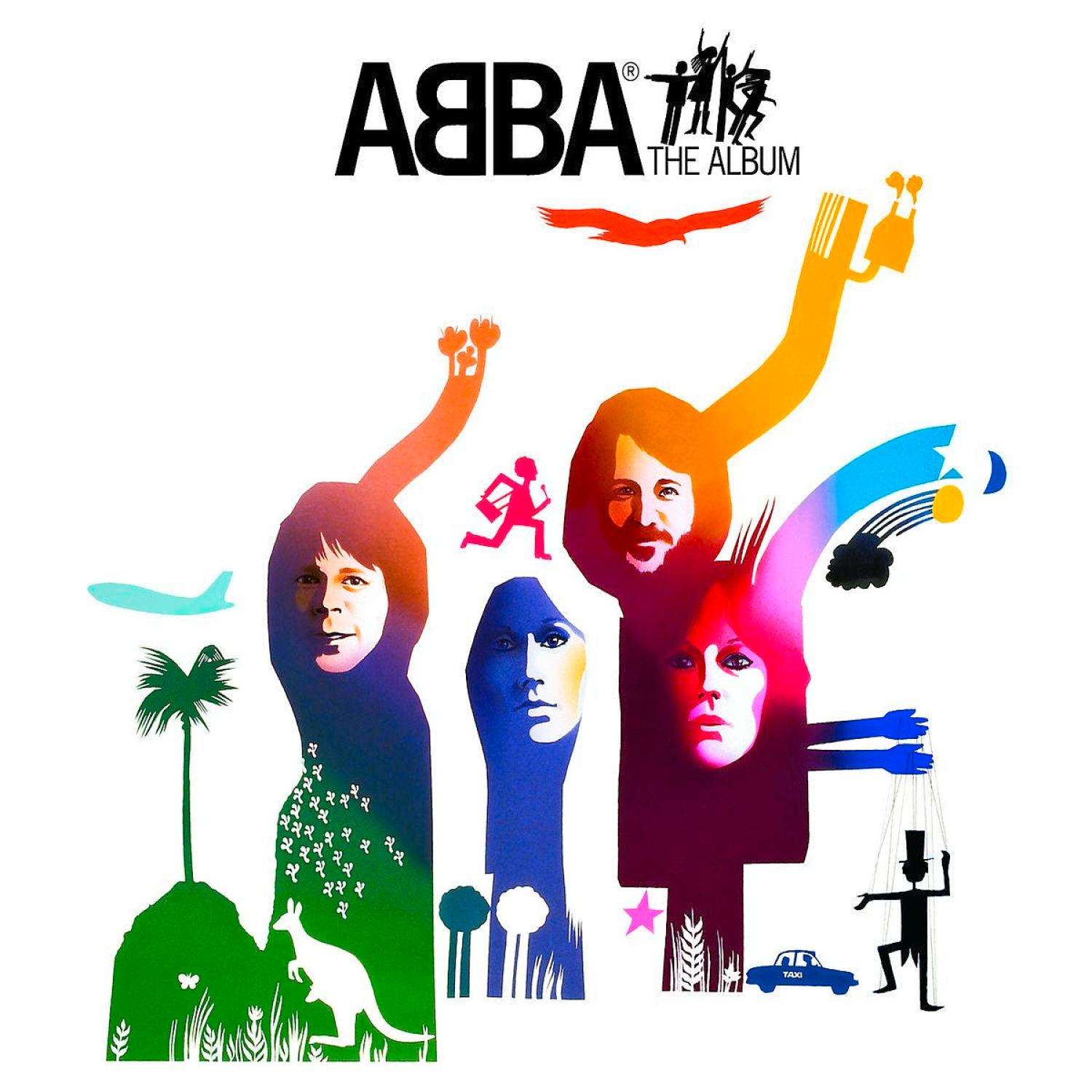 ABBA's 'The Album' Cover, stilisiert Gesichter der Gruppenmitglieder.