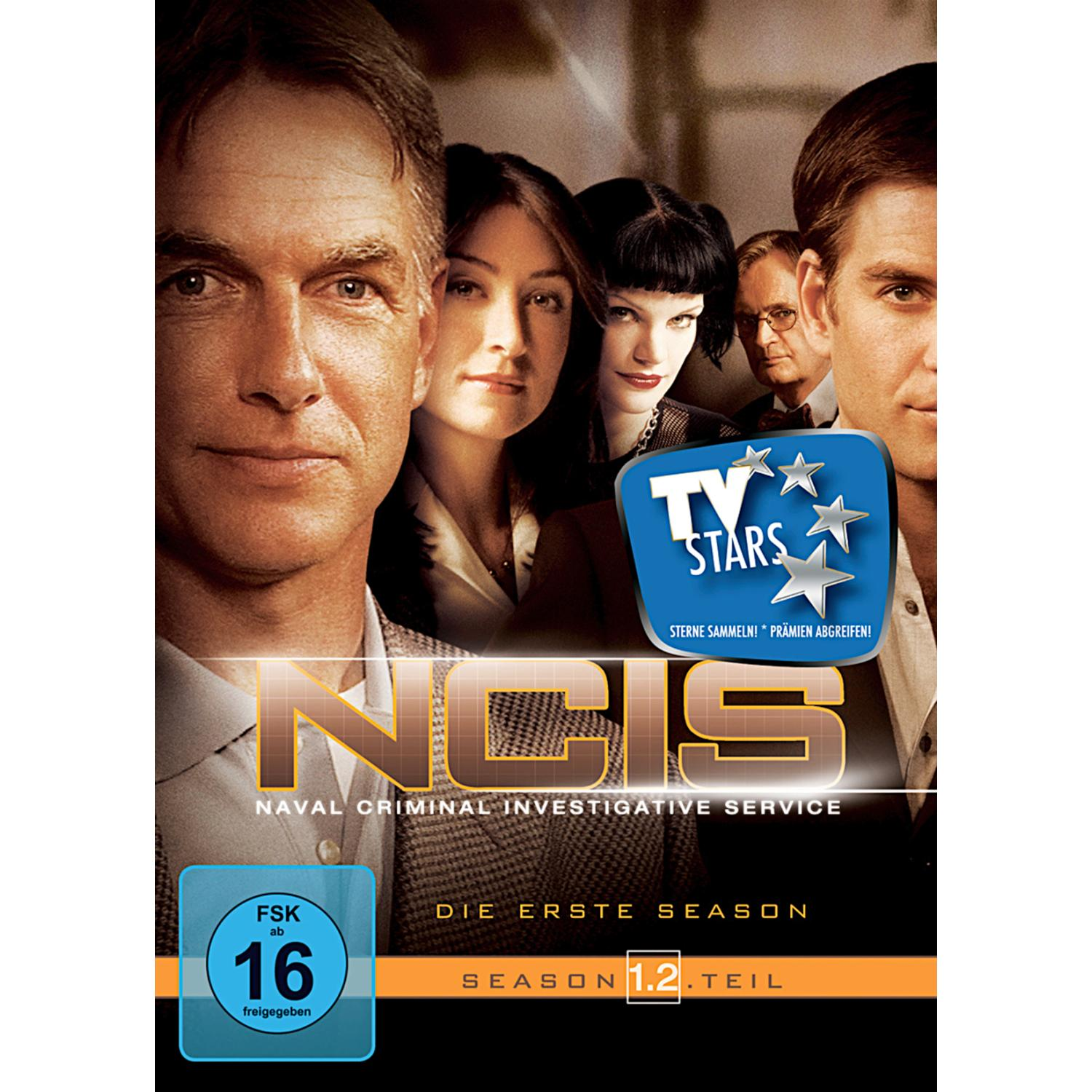 DVD-Hülle für NCIS mit der Besetzung und einer blauen TV Stars-Grafik.