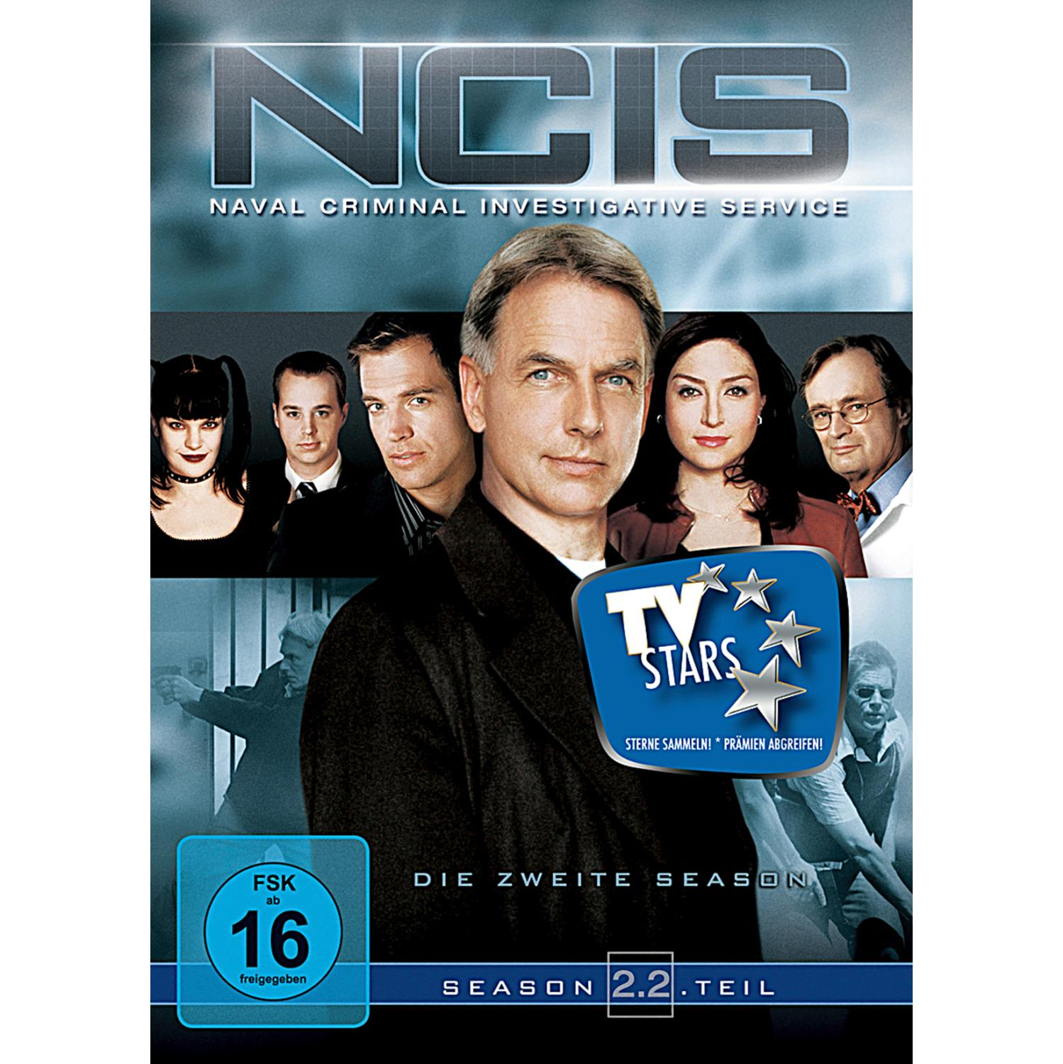DVD-Cover für NCIS: Naval Criminal Investigative Service, mit Fotos der Besetzung und dem Titel der 2. Staffel.
